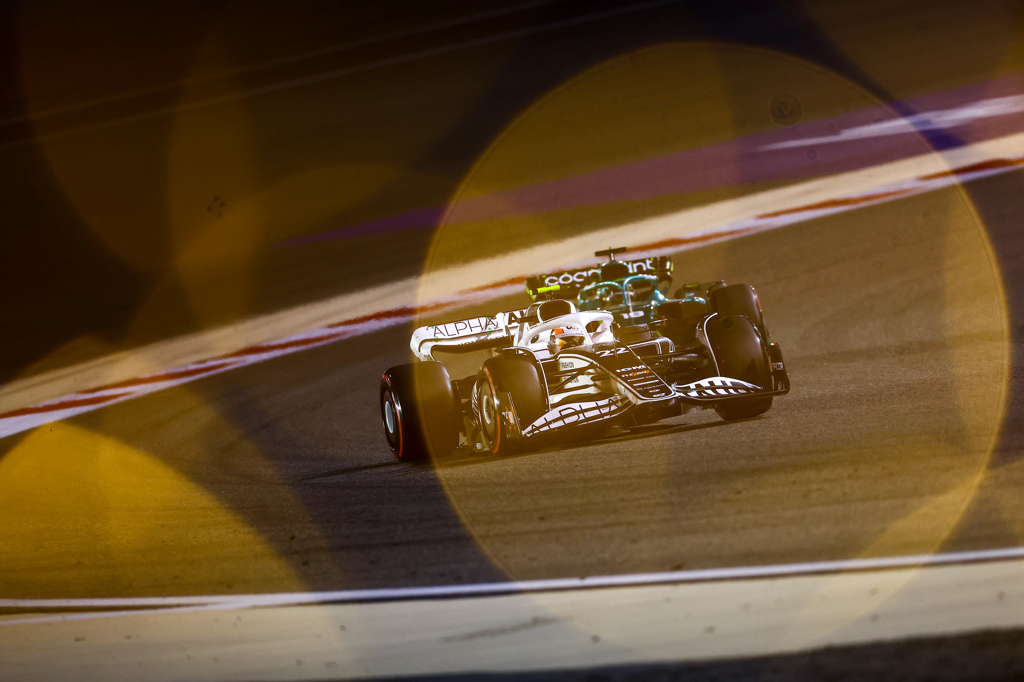 BAHRAIN, BAHRAIN - MARCH 20: Yuki Tsunoda of Japan driving the (22) Scuderia AlphaTauri AT03 on track during the F1 Grand Prix of Bahrain at Bahrain International Circuit on March 20, 2022 in Bahrain, Bahrain. (Photo by Mark Thompson/Getty Images)