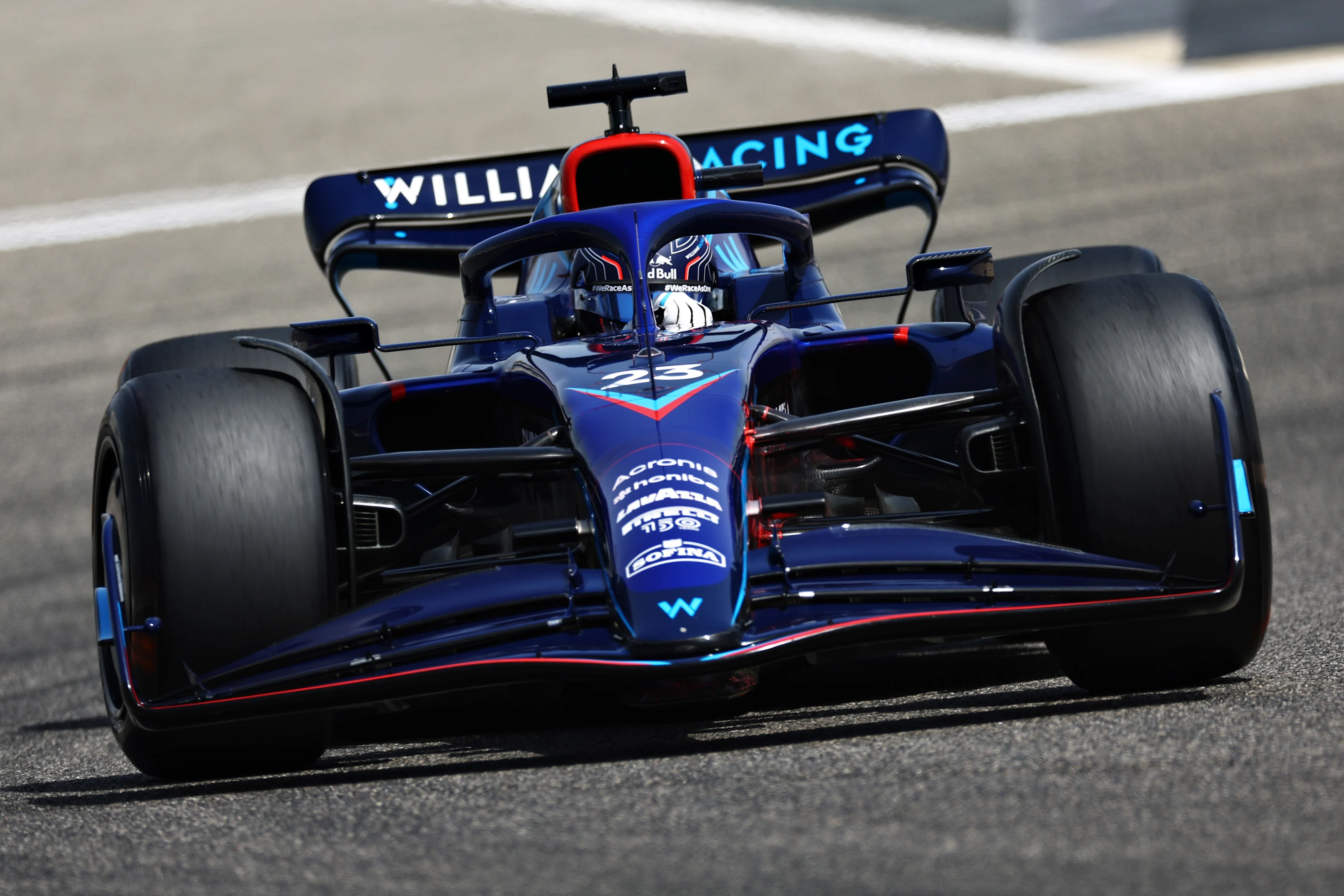 BAHRAIN, BAHRAIN - MARCH 10: Alexander Albon of Thailand driving the (23) Williams FW44 Mercedes  during Day One of F1 Testing at Bahrain International Circuit on March 10, 2022 in Bahrain, Bahrain. (Photo by Lars Baron/Getty Images)
