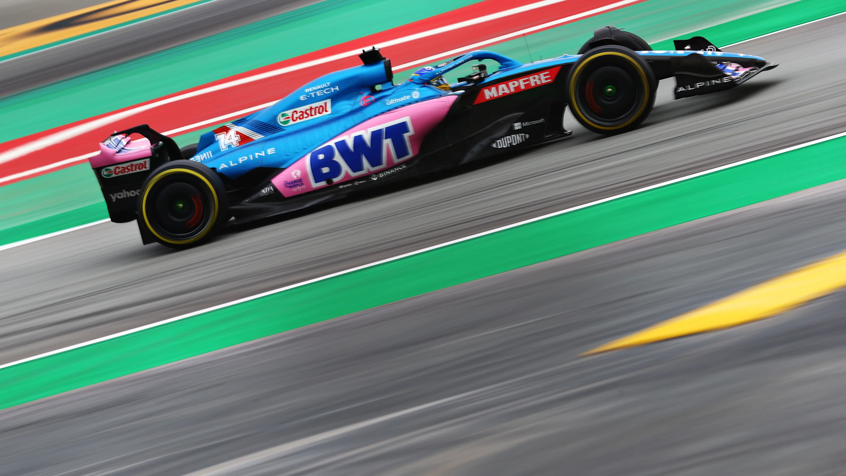 BARCELONA, SPAIN - FEBRUARY 25: Fernando Alonso of Spain driving the (14) Alpine F1 A522 Renault
