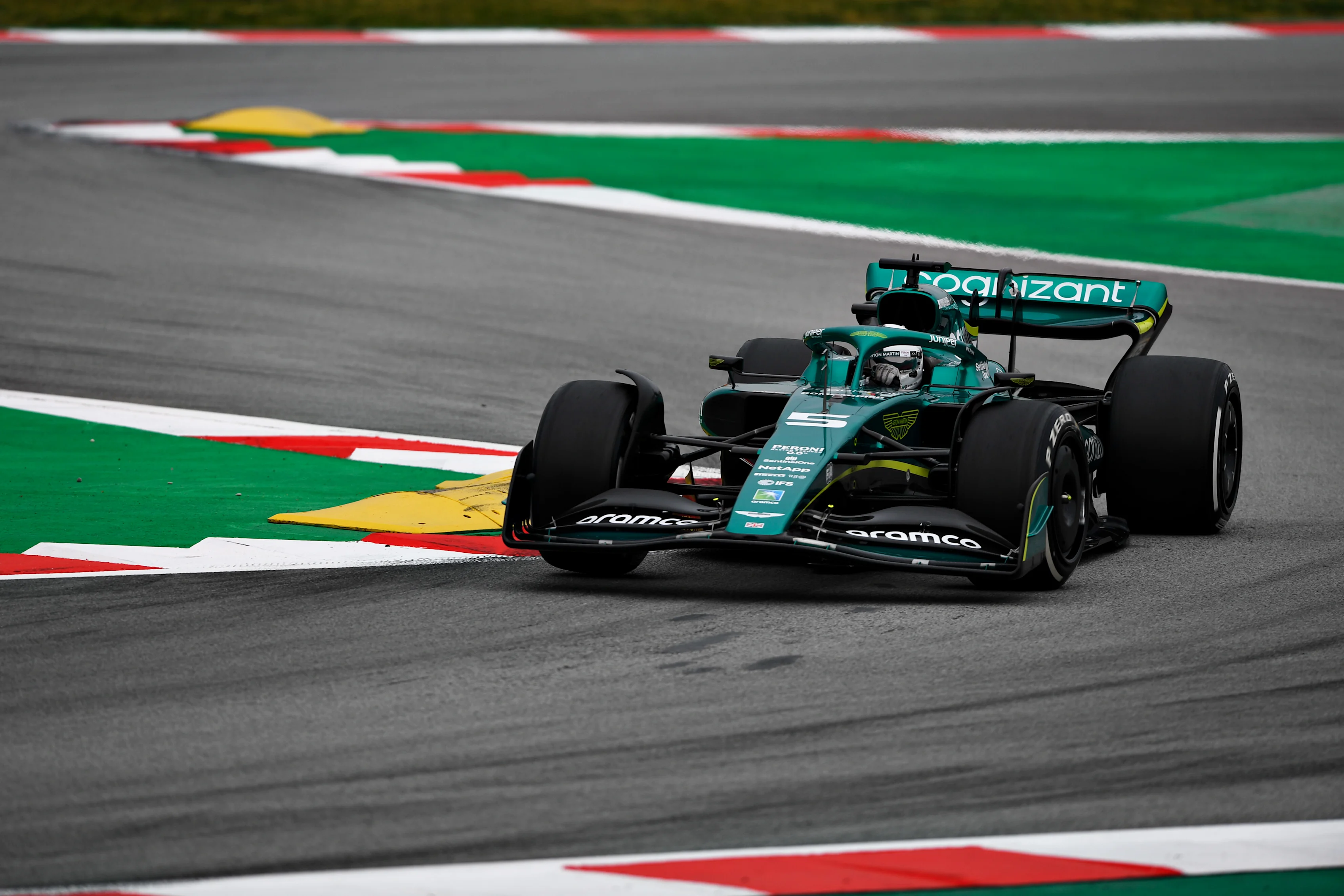 BARCELONA, SPAIN - FEBRUARY 25: Sebastian Vettel of Germany driving the (5) Aston Martin AMR22