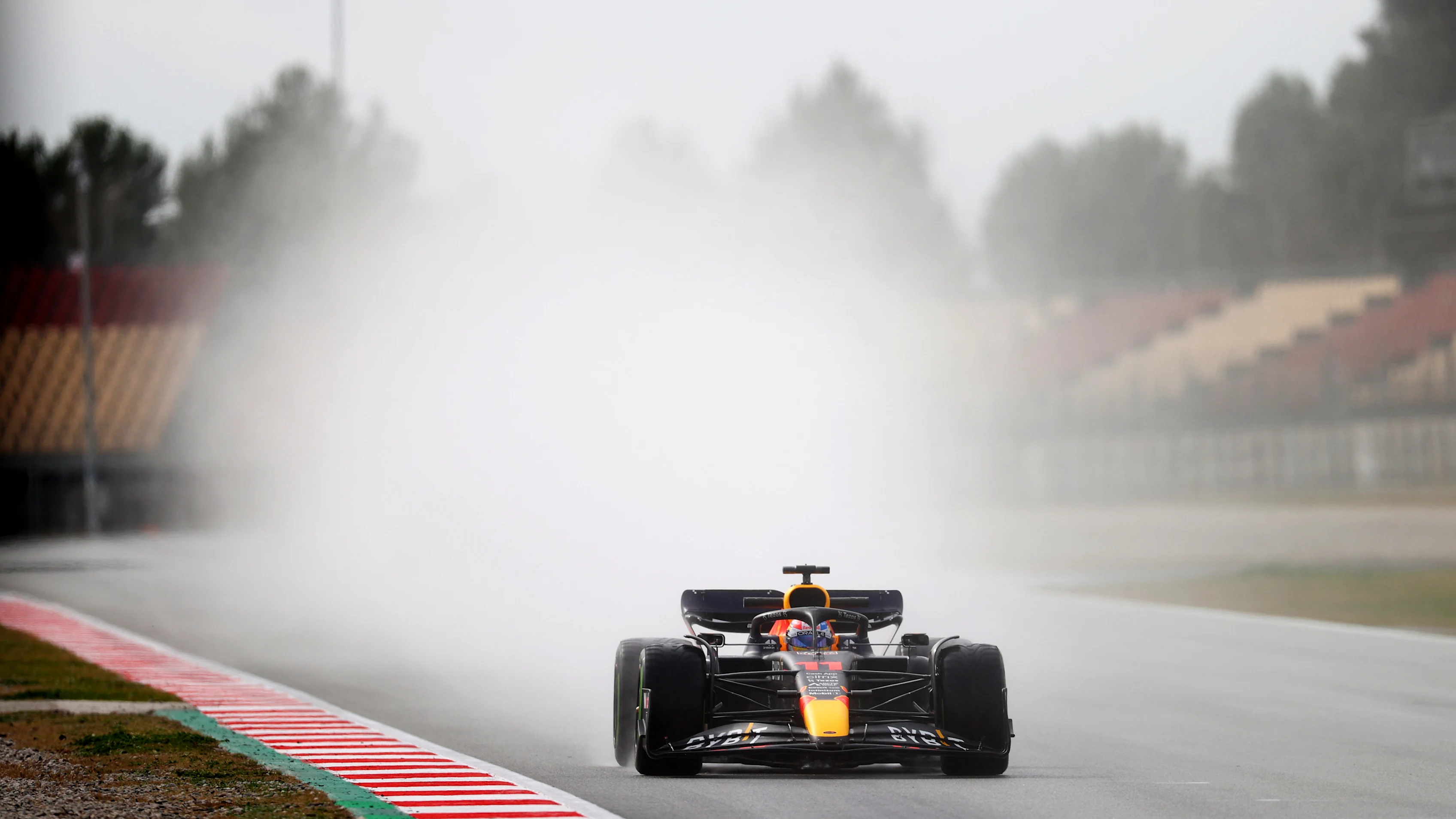 BARCELONA, SPAIN - FEBRUARY 25: Sergio Perez of Mexico driving the (11) Oracle Red Bull Racing RB18