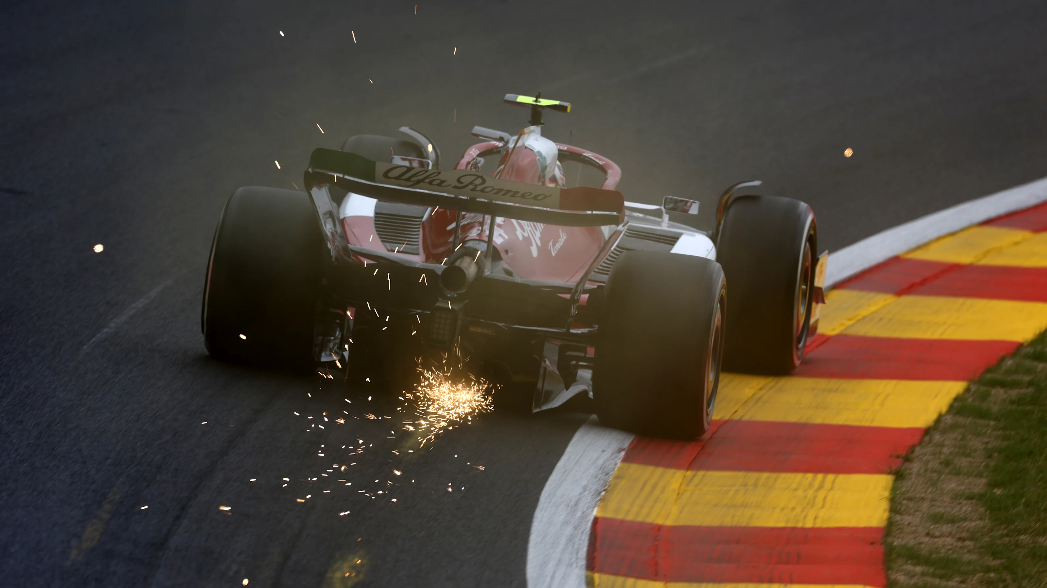 SPA, BELGIUM - AUGUST 26: Zhou Guanyu of China driving the (24) Alfa Romeo F1 C42 Ferrari on track during practice ahead of the F1 Grand Prix of Belgium at Circuit de Spa-Francorchamps on August 26, 2022 in Spa, Belgium. (Photo by Lars Baron - Formula 1/Formula 1 via Getty Images)