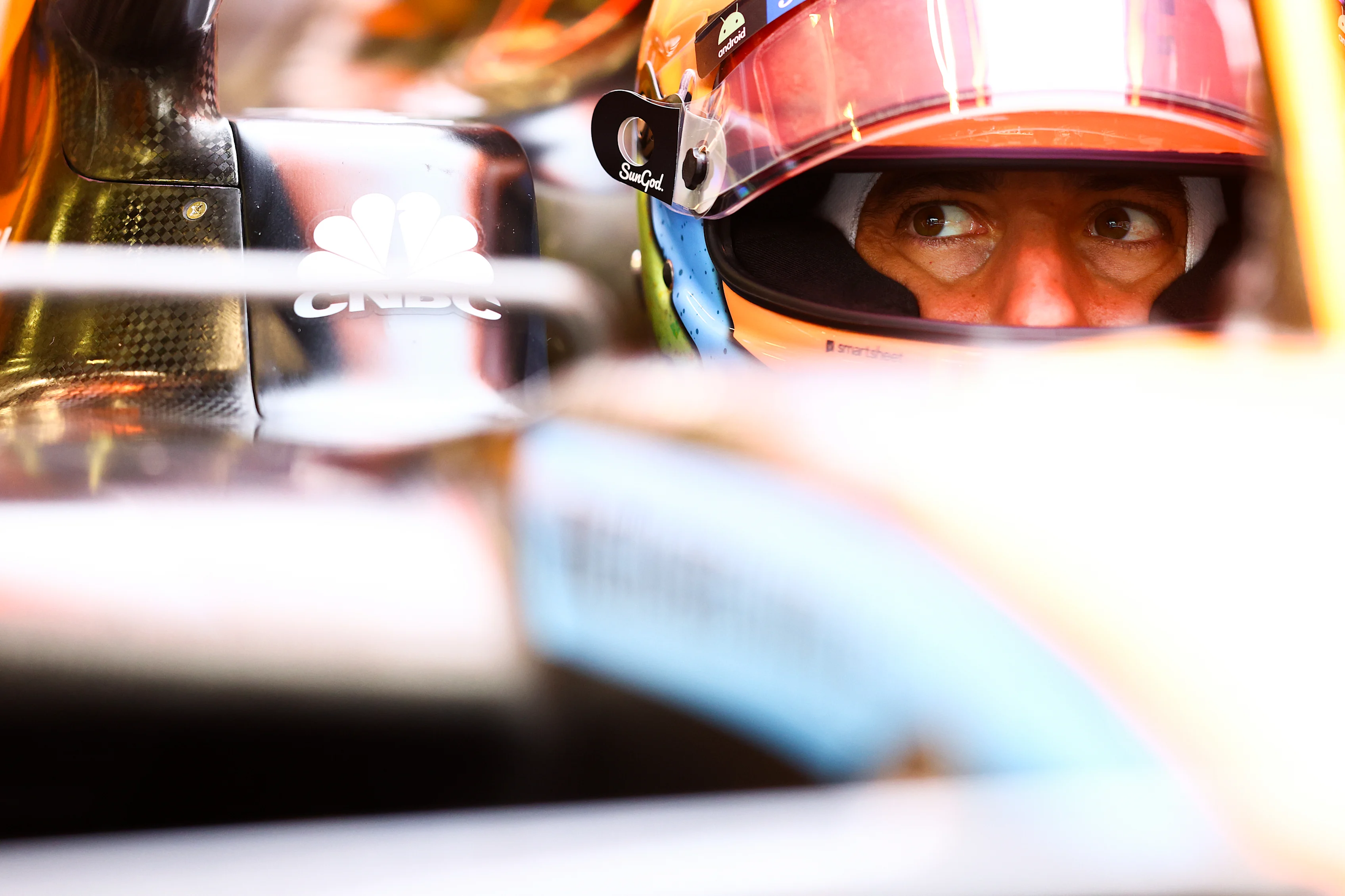 SPA, BELGIUM - AUGUST 26: Daniel Ricciardo of Australia and McLaren prepares to drive in the garage during practice ahead of the F1 Grand Prix of Belgium at Circuit de Spa-Francorchamps on August 26, 2022 in Spa, Belgium. (Photo by Mark Thompson/Getty Images)