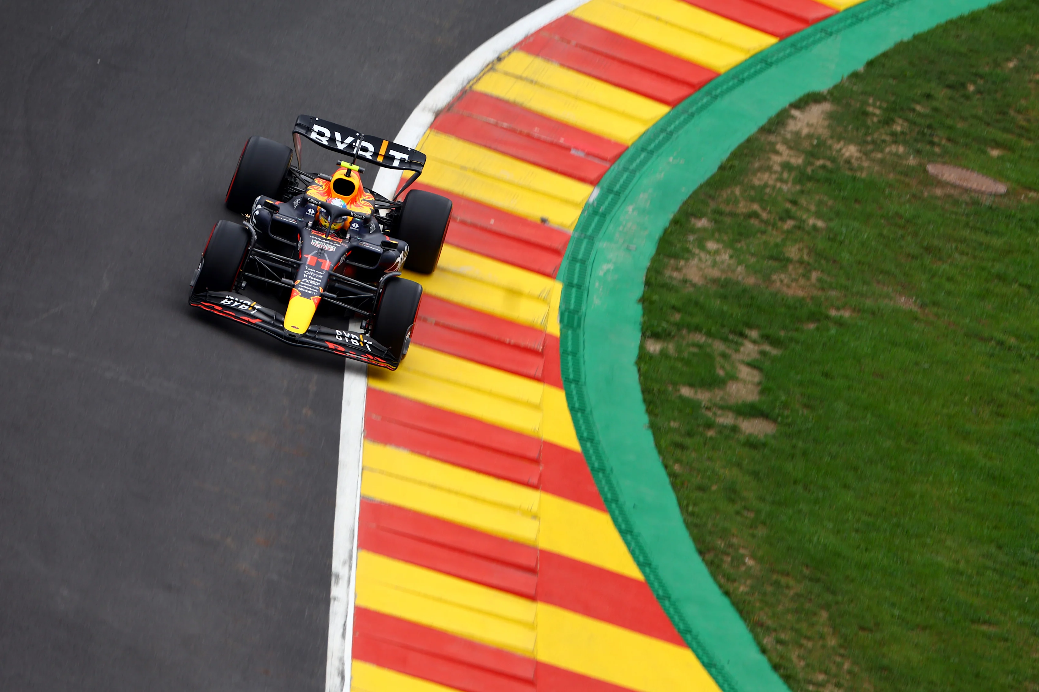 SPA, BELGIUM - AUGUST 27: Sergio Perez of Mexico driving the (11) Oracle Red Bull Racing RB18 on