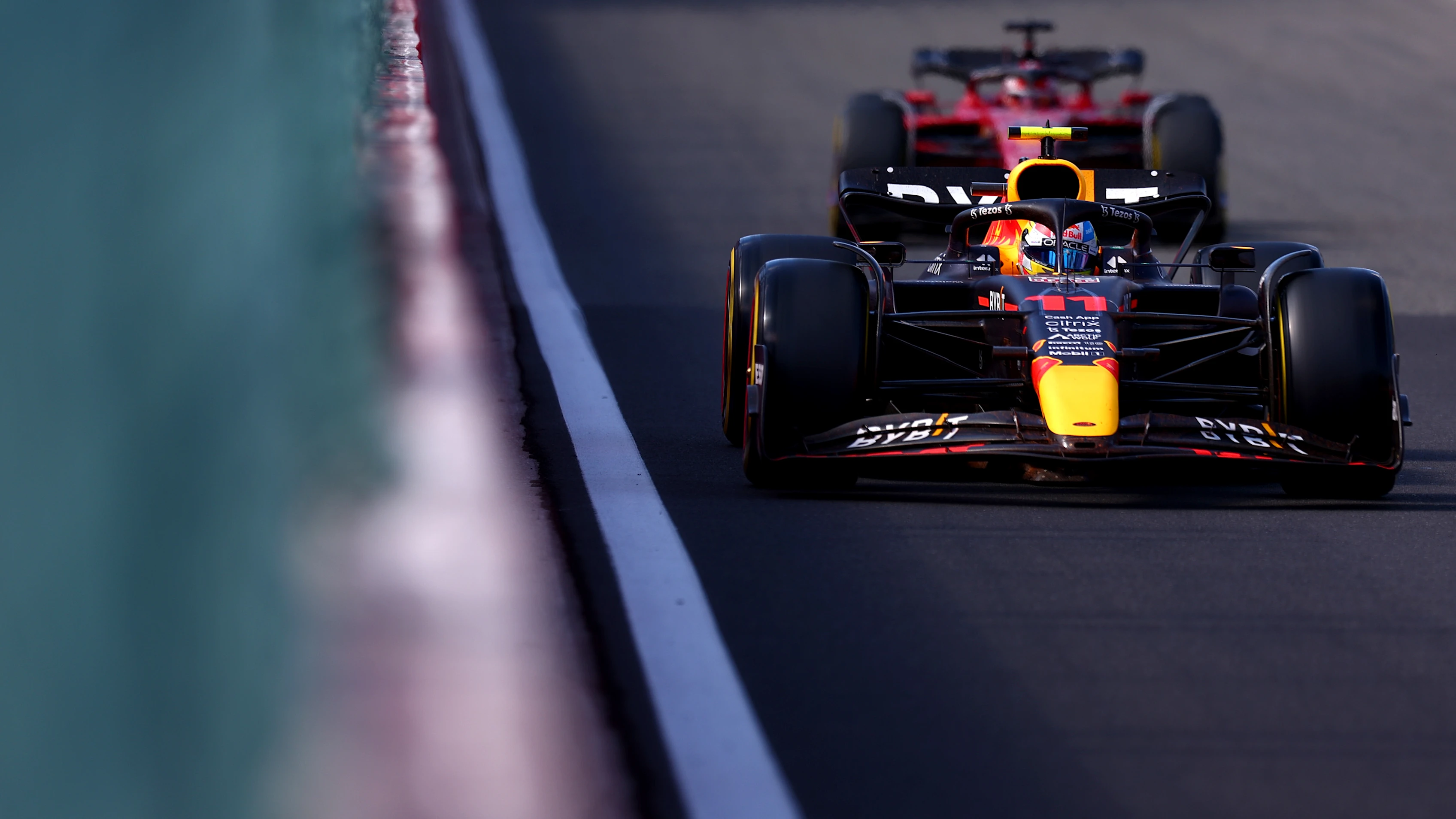 SPA, BELGIUM - AUGUST 28: Sergio Perez of Mexico driving the (11) Oracle Red Bull Racing RB18 leads