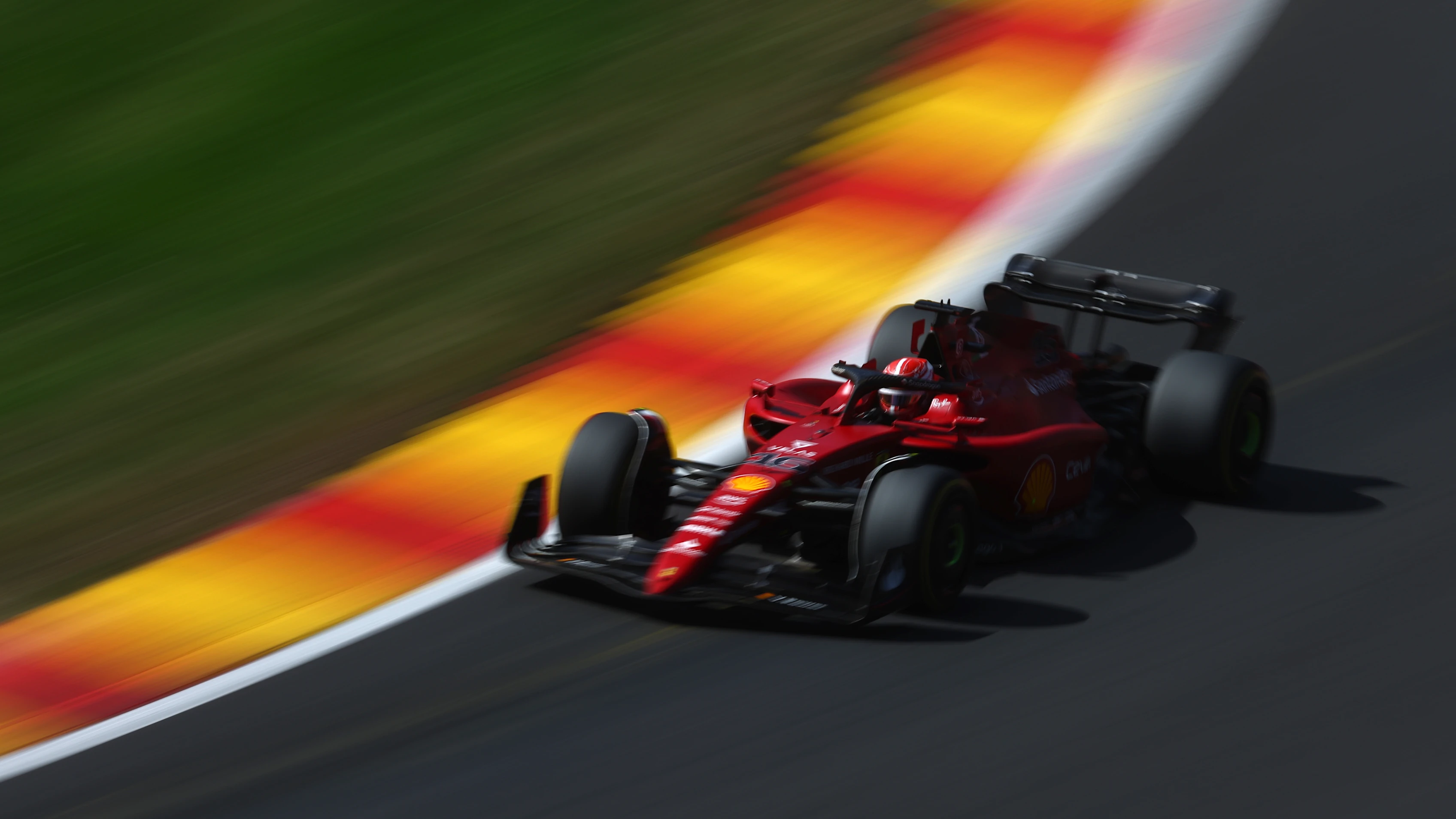 SPA, BELGIUM - AUGUST 28: Charles Leclerc of Monaco driving the (16) Ferrari F1-75 on track during