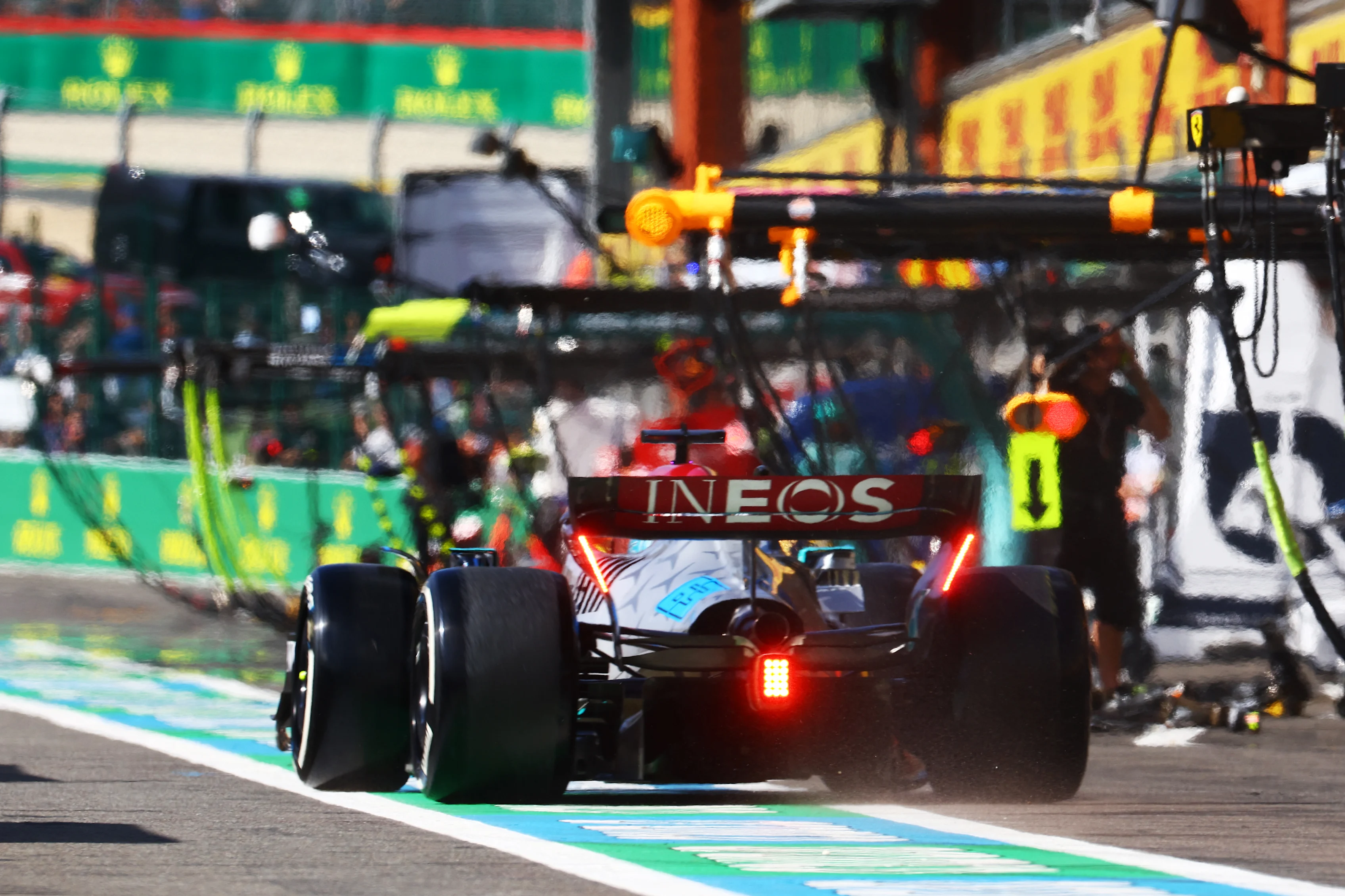 SPA, BELGIUM - AUGUST 28: George Russell of Great Britain driving the (63) Mercedes AMG Petronas F1