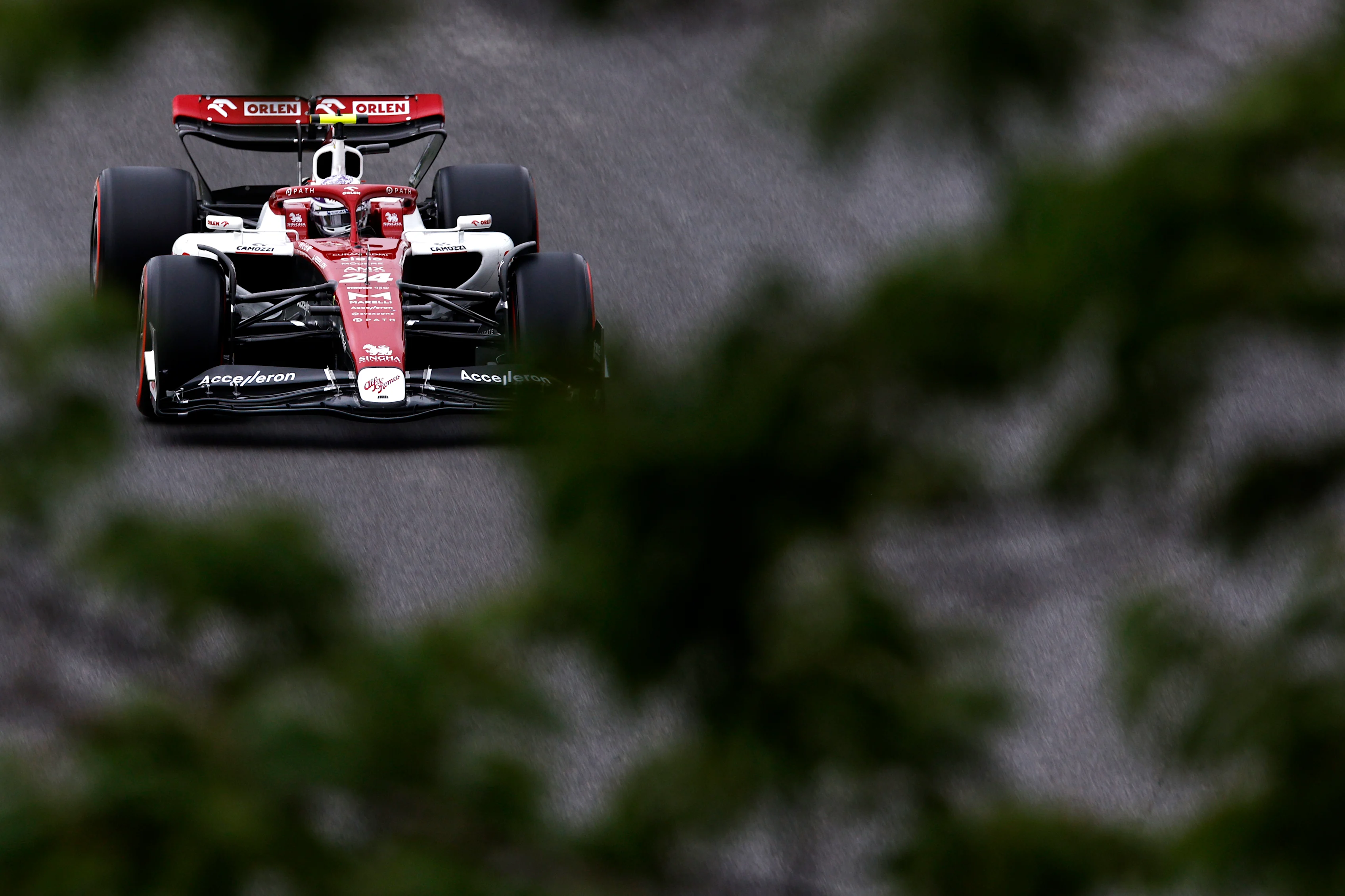 SAO PAULO, BRAZIL - NOVEMBER 11: Zhou Guanyu of China driving the (24) Alfa Romeo F1 C42 Ferrari on track during practice ahead of the F1 Grand Prix of Brazil at Autodromo Jose Carlos Pace on November 11, 2022 in Sao Paulo, Brazil. (Photo by Chris Graythen/Getty Images)