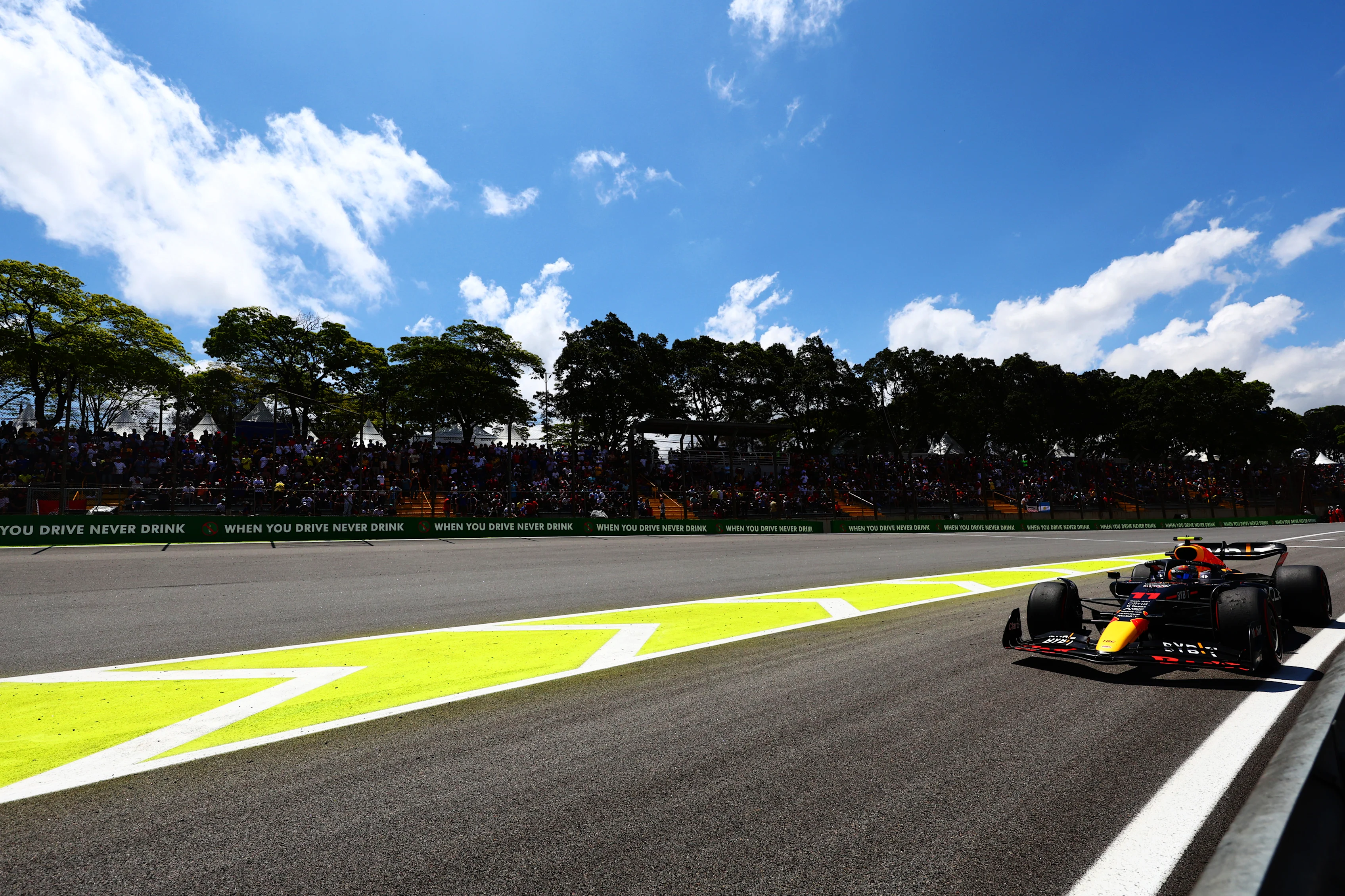 SAO PAULO, BRAZIL - NOVEMBER 12: Sergio Perez of Mexico driving the (11) Oracle Red Bull Racing