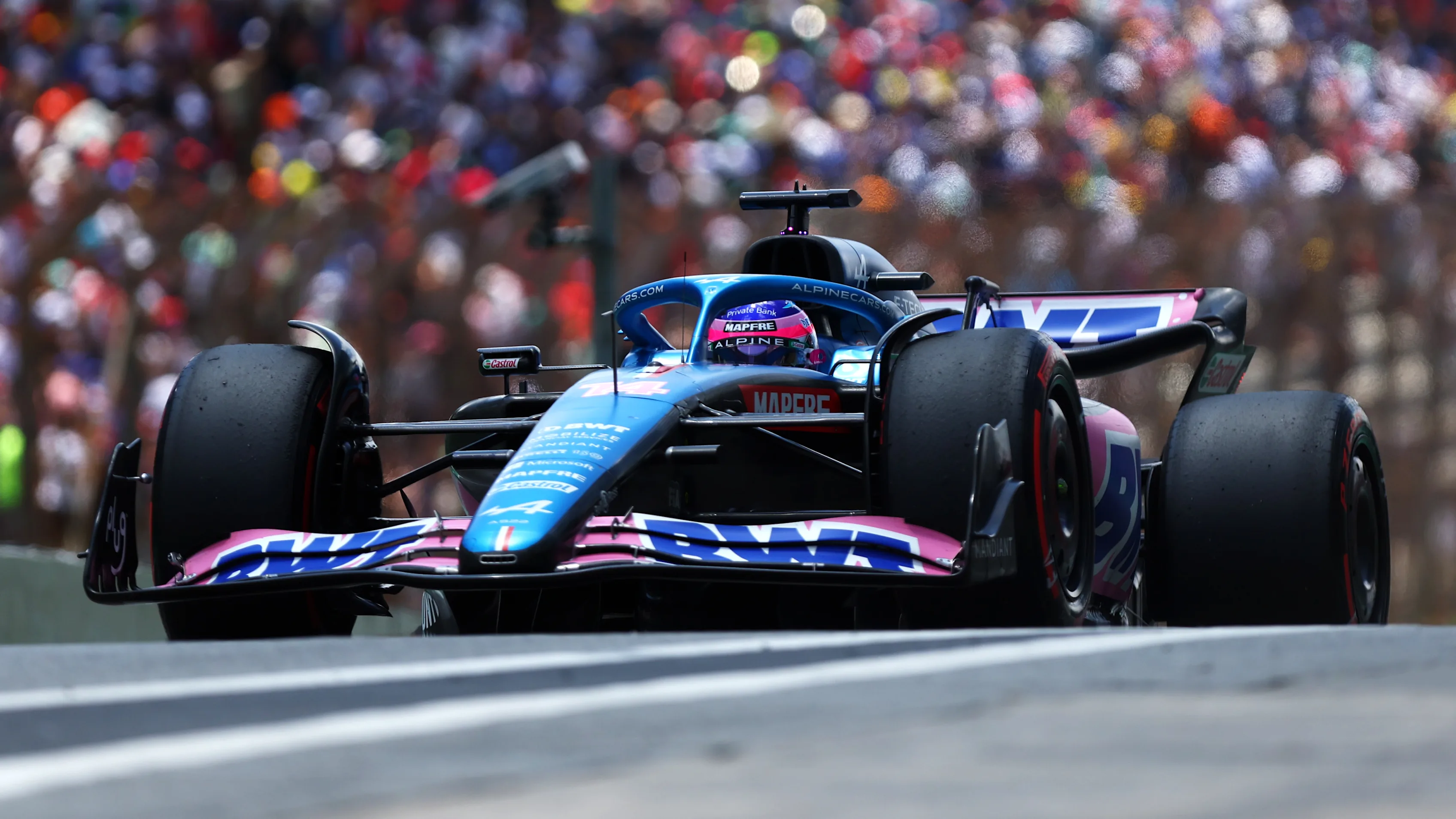 SAO PAULO, BRAZIL - NOVEMBER 12: Fernando Alonso of Spain driving the (14) Alpine F1 A522 Renault