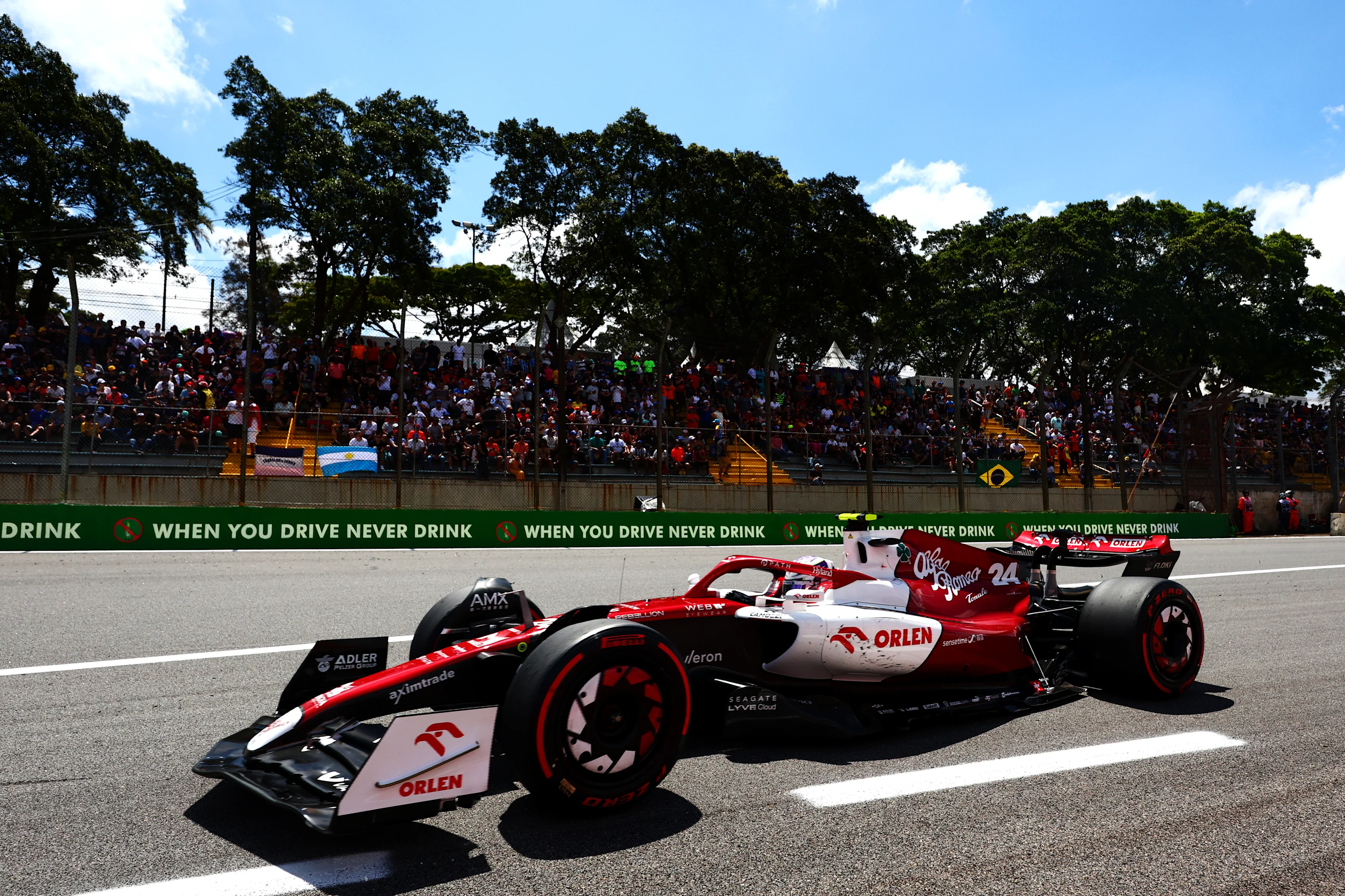 SAO PAULO, BRAZIL - NOVEMBER 12: Zhou Guanyu of China driving the (24) Alfa Romeo F1 C42 Ferrari