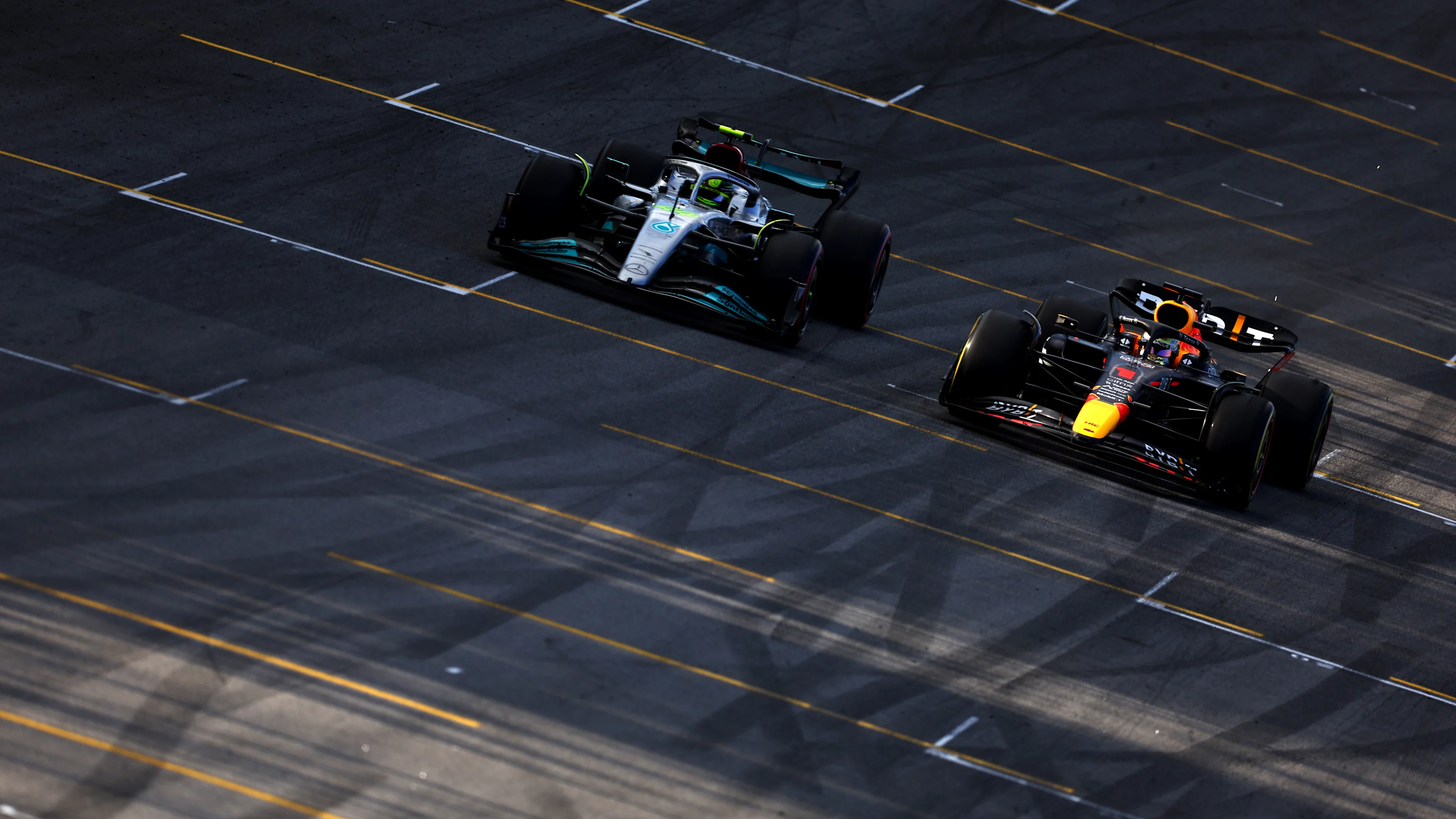SAO PAULO, BRAZIL - NOVEMBER 12: Lewis Hamilton of Great Britain driving the (44) Mercedes AMG