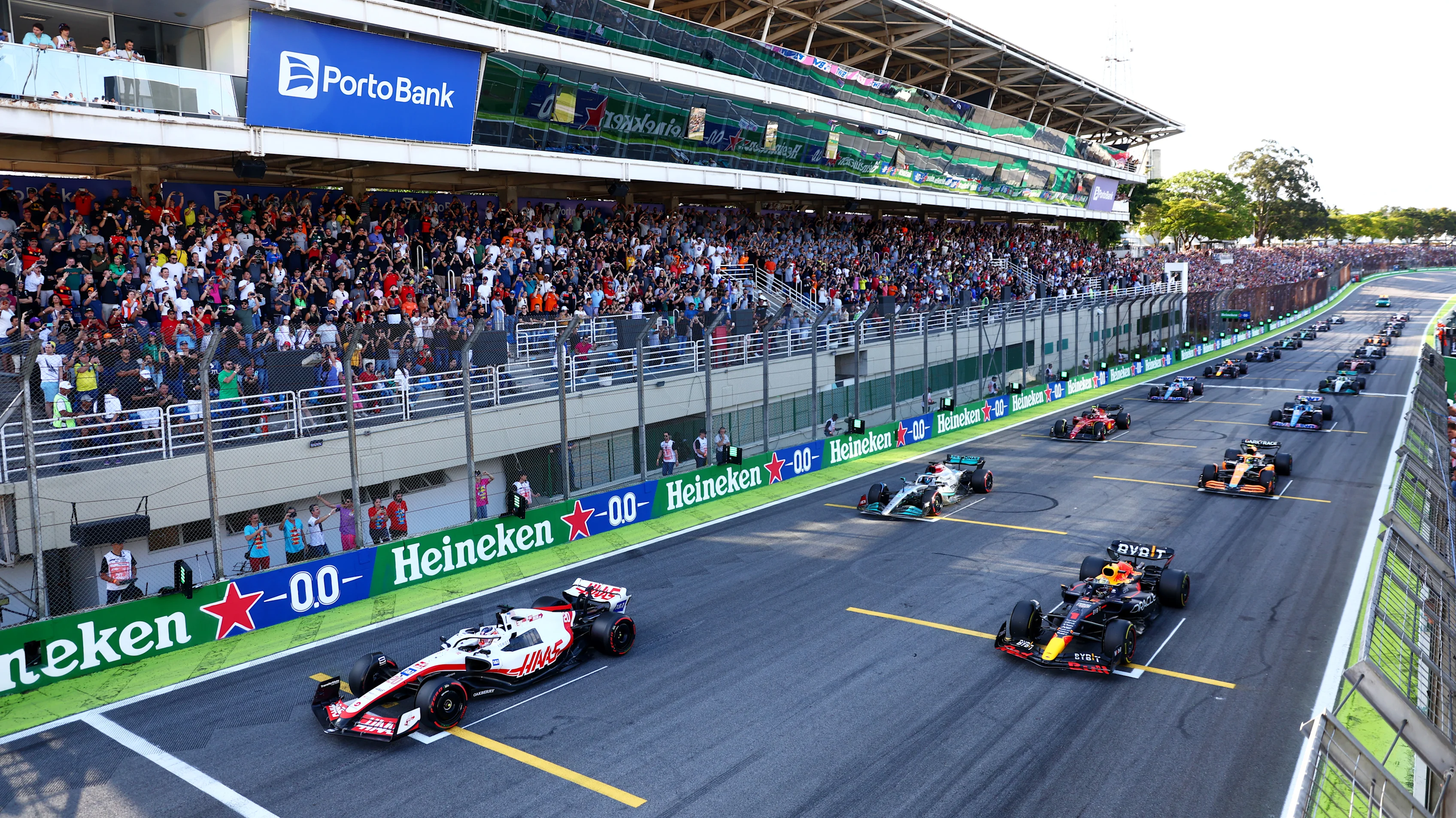 SAO PAULO, BRAZIL - NOVEMBER 12: Kevin Magnussen of Denmark driving the (20) Haas F1 VF-22 Ferrari