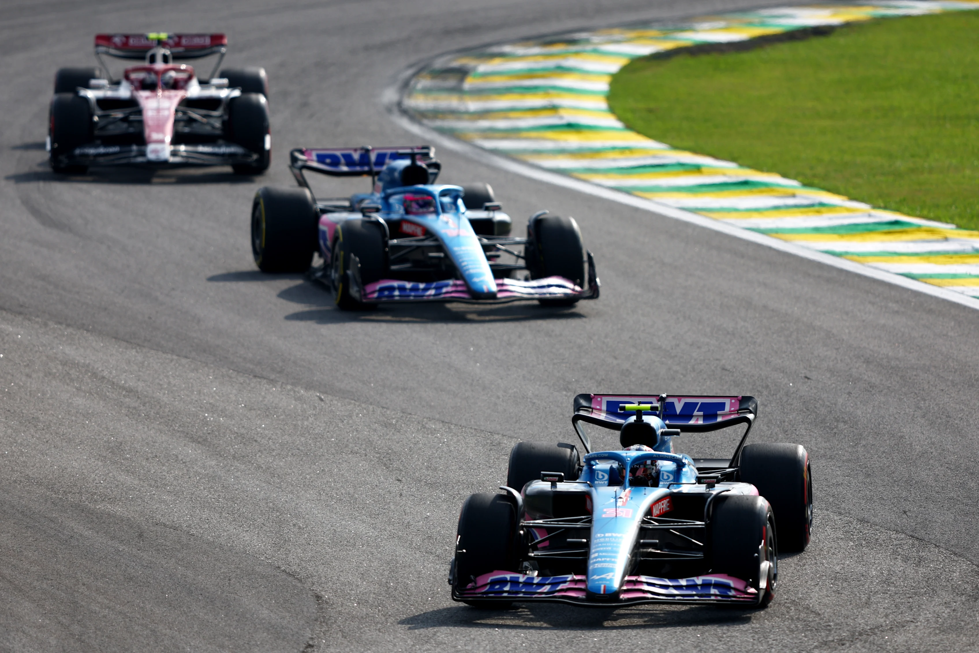 SAO PAULO, BRAZIL - NOVEMBER 13: Esteban Ocon of France driving the (31) Alpine F1 A522 Renault