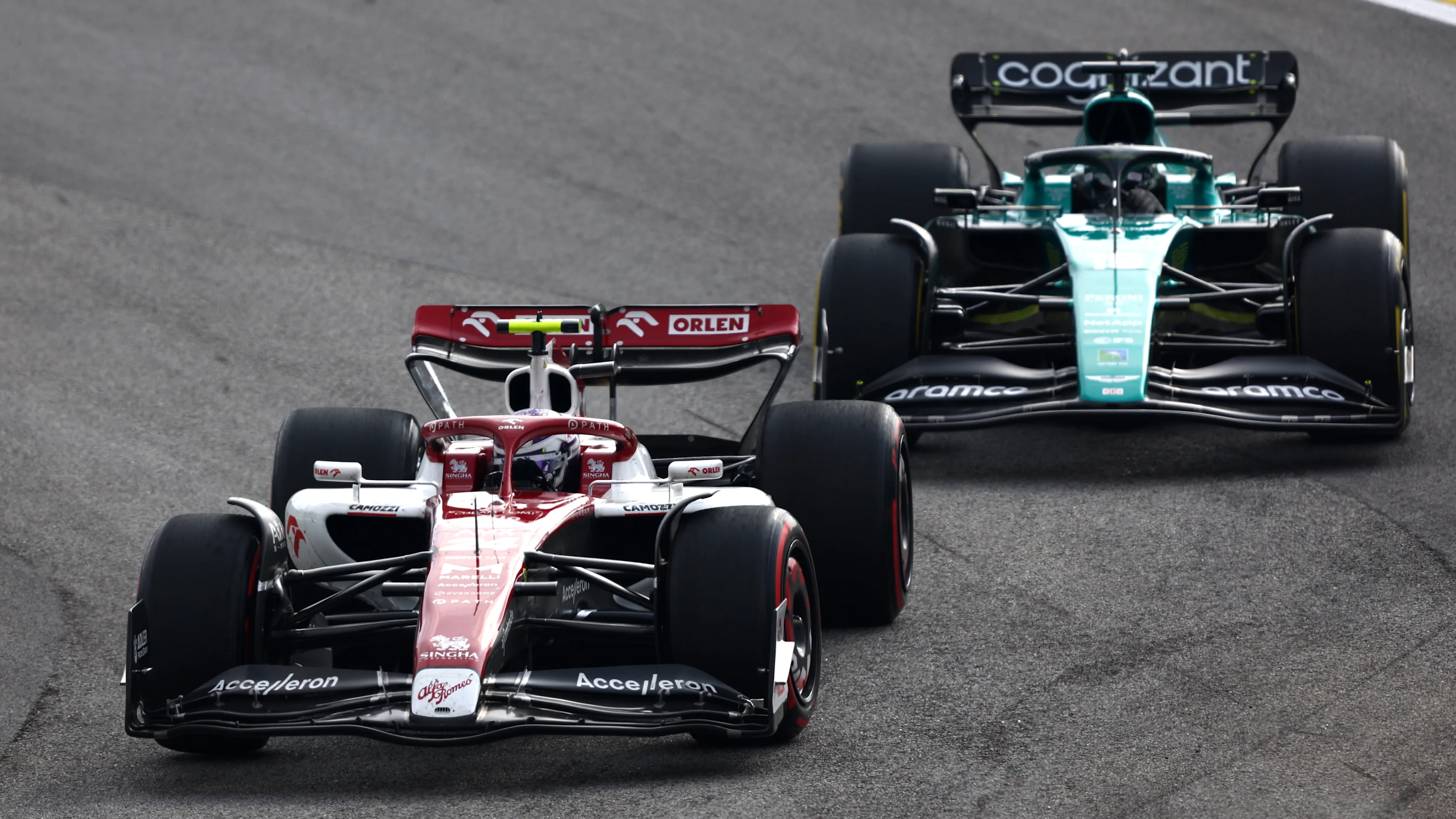 SAO PAULO, BRAZIL - NOVEMBER 13: Zhou Guanyu of China driving the (24) Alfa Romeo F1 C42 Ferrari