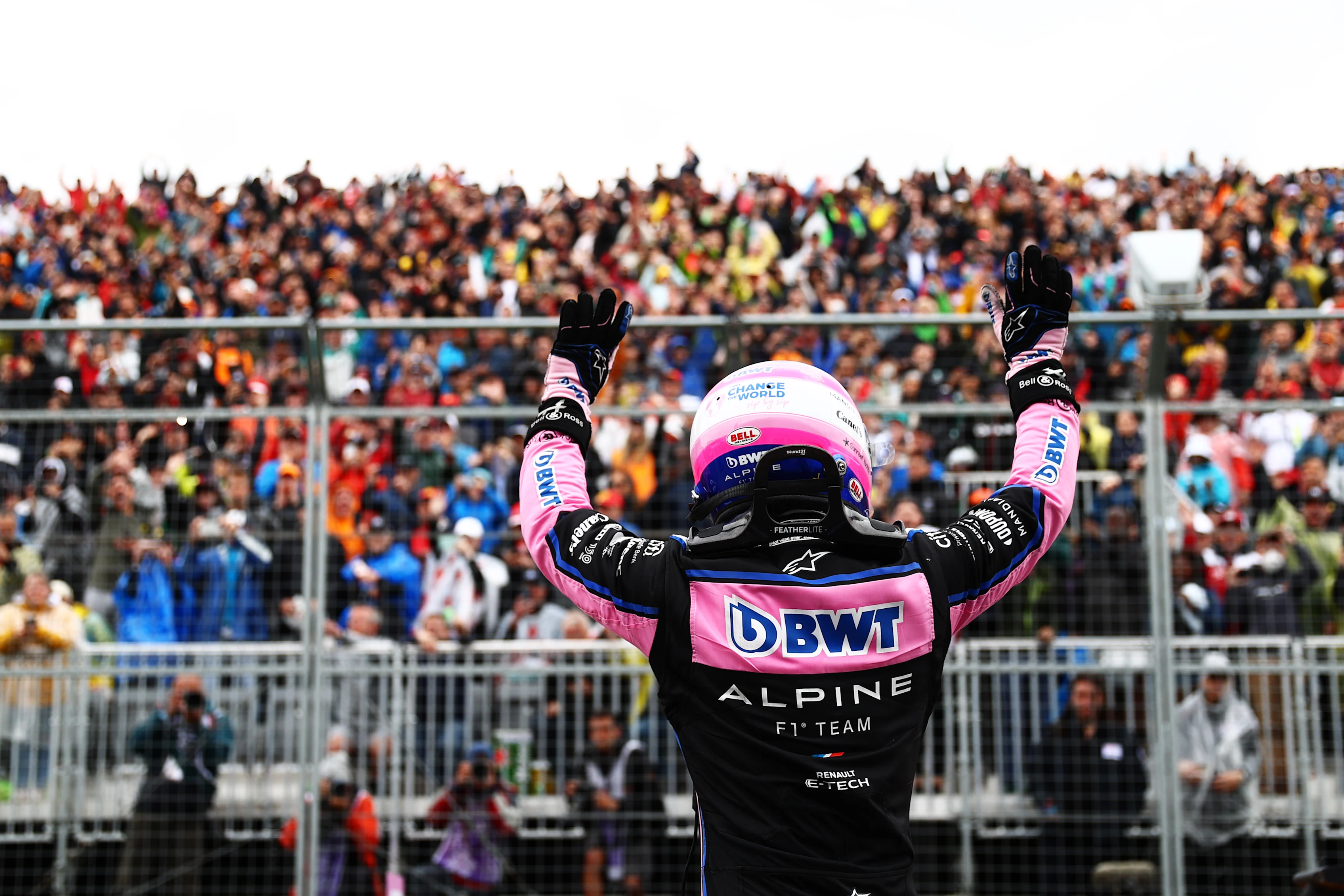 MONTREAL, QUEBEC - JUNE 18: Second placed qualifier Fernando Alonso of Spain and Alpine F1 celebrates in parc ferme during qualifying ahead of the F1 Grand Prix of Canada at Circuit Gilles Villeneuve on June 18, 2022 in Montreal, Quebec. (Photo by Dan Istitene - Formula 1/Formula 1 via Getty Images)