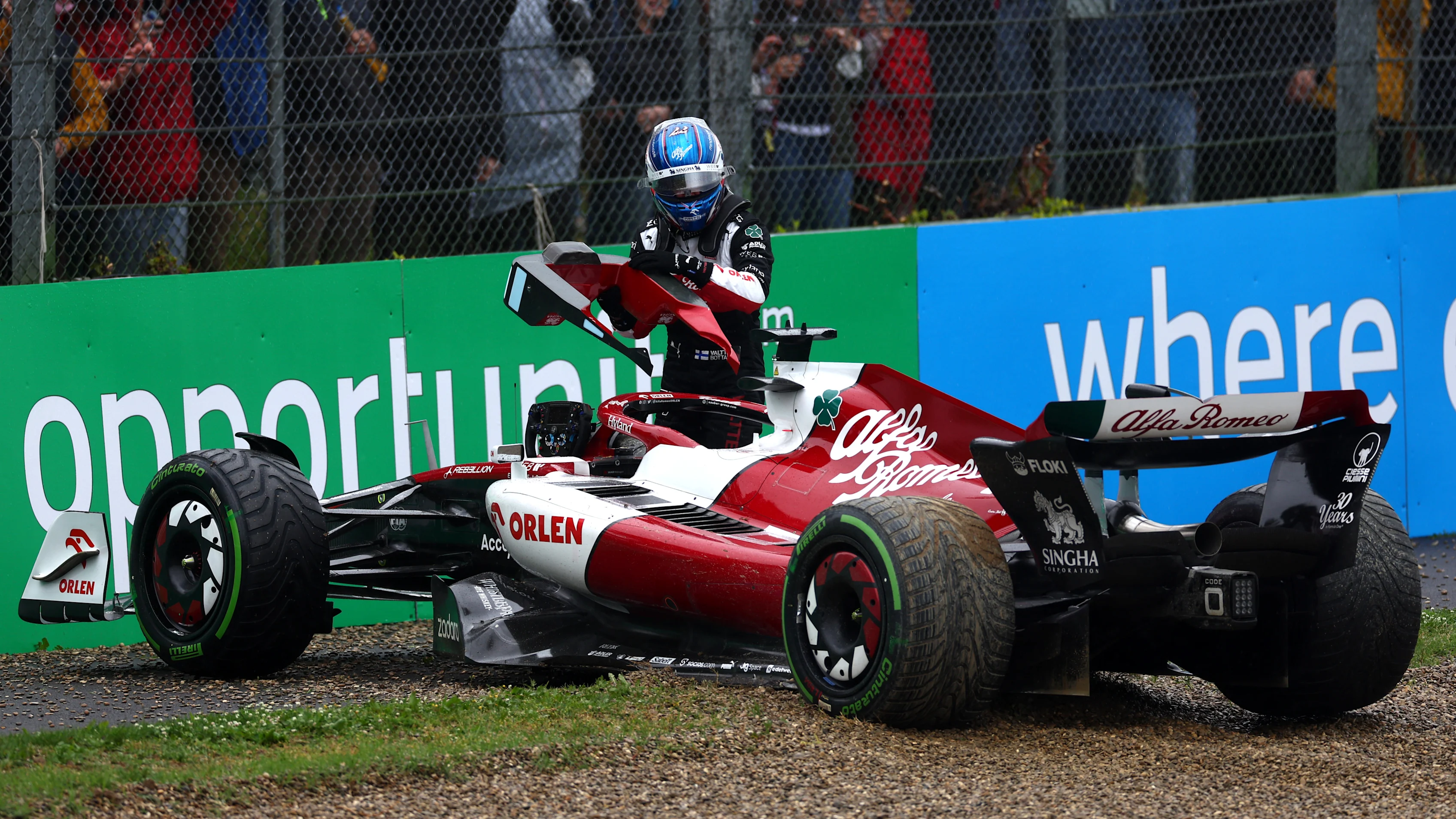 IMOLA, ITALY - APRIL 22: Valtteri Bottas of Finland driving the (77) Alfa Romeo F1 C42 Ferrari