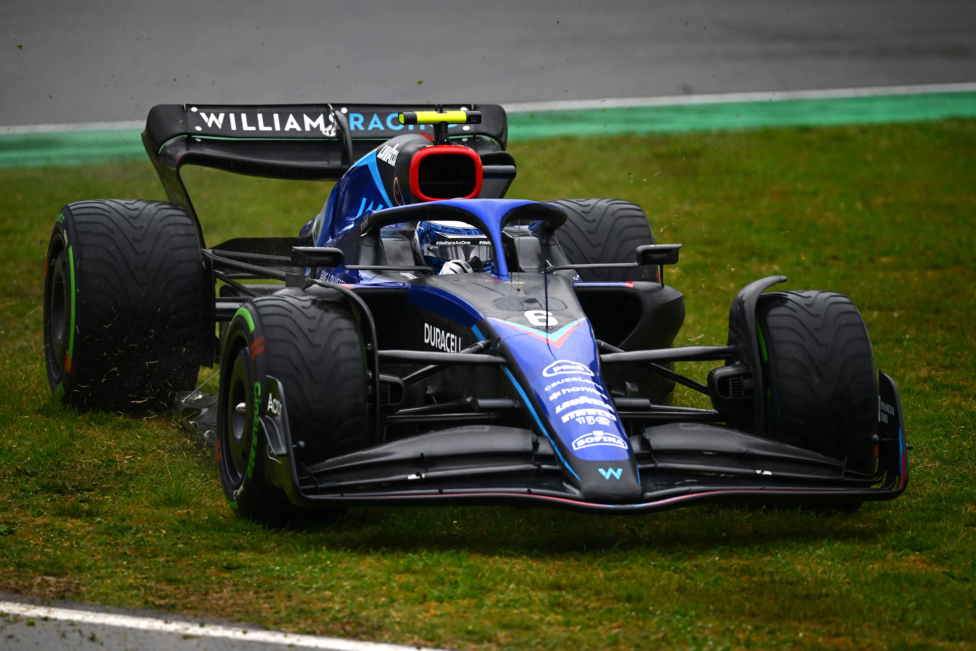 IMOLA, ITALY - APRIL 22: Nicholas Latifi of Canada driving the (6) Williams FW44 Mercedes runs wide during practice ahead of the F1 Grand Prix of Emilia Romagna at Autodromo Enzo e Dino Ferrari on April 22, 2022 in Imola, Italy. (Photo by Clive Mason/Getty Images)