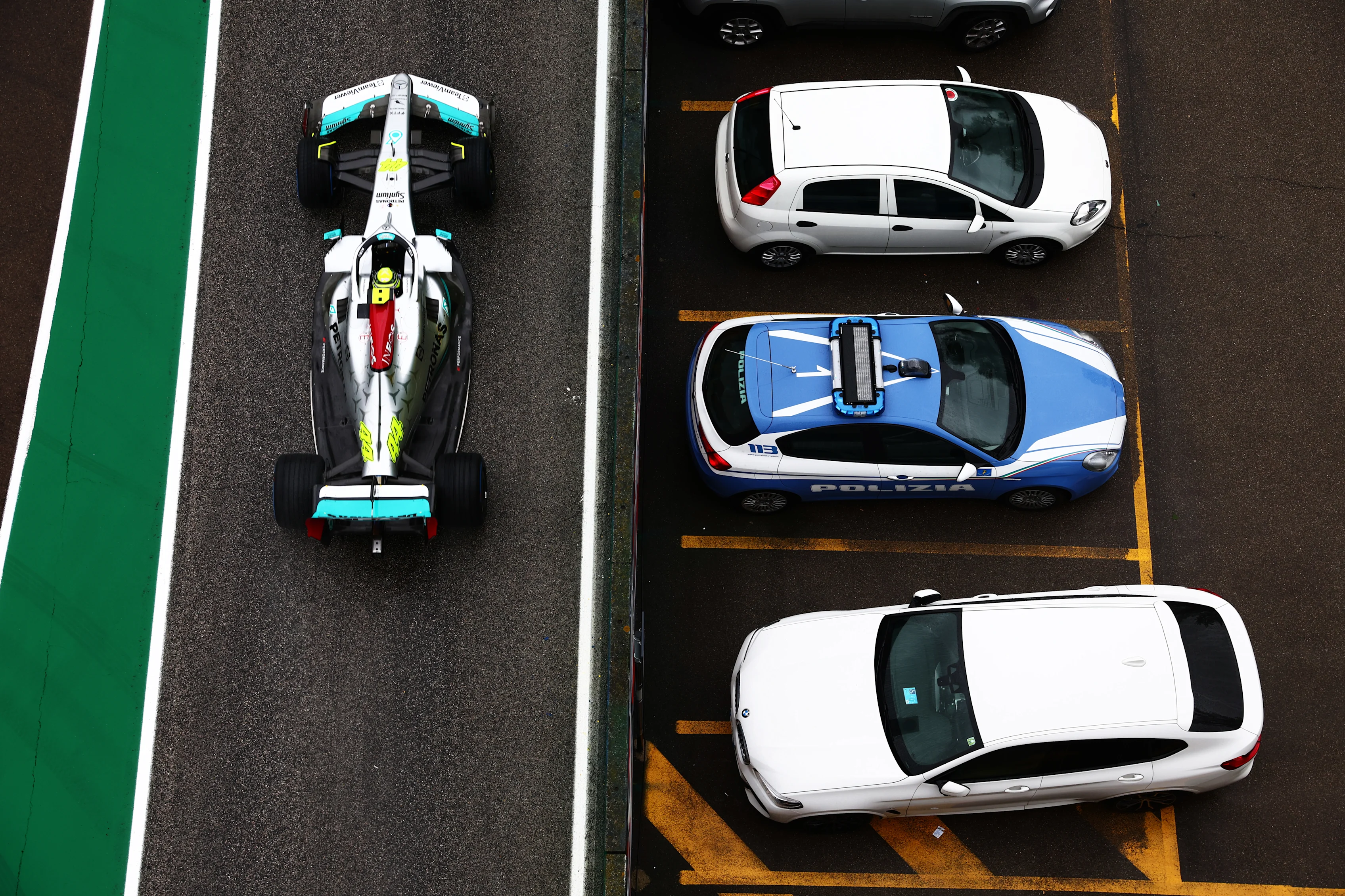 IMOLA, ITALY - APRIL 22: Lewis Hamilton of Great Britain driving the (44) Mercedes AMG Petronas F1