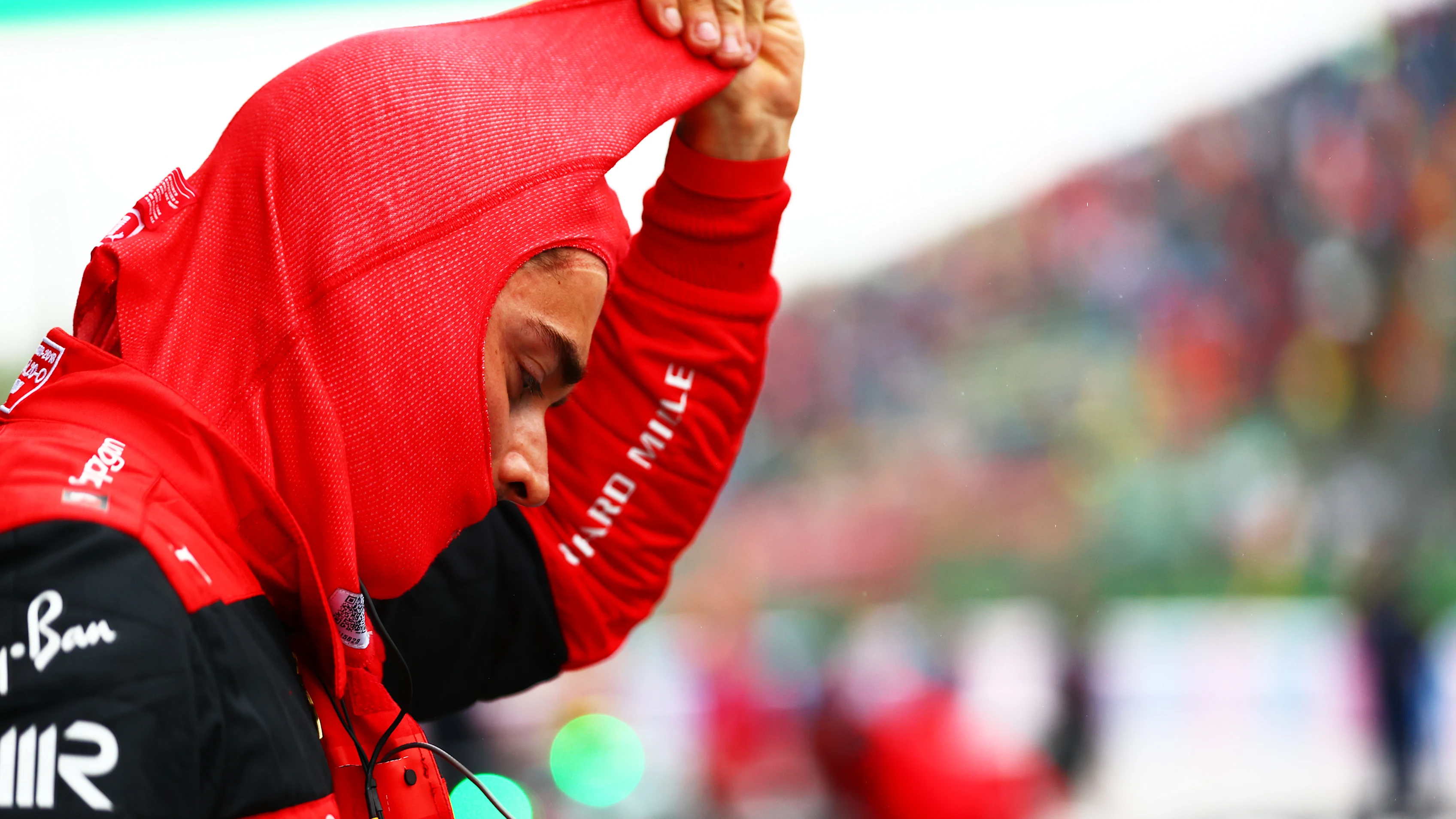 IMOLA, ITALY - APRIL 22: Second placed qualifier Charles Leclerc of Monaco and Ferrari looks on in