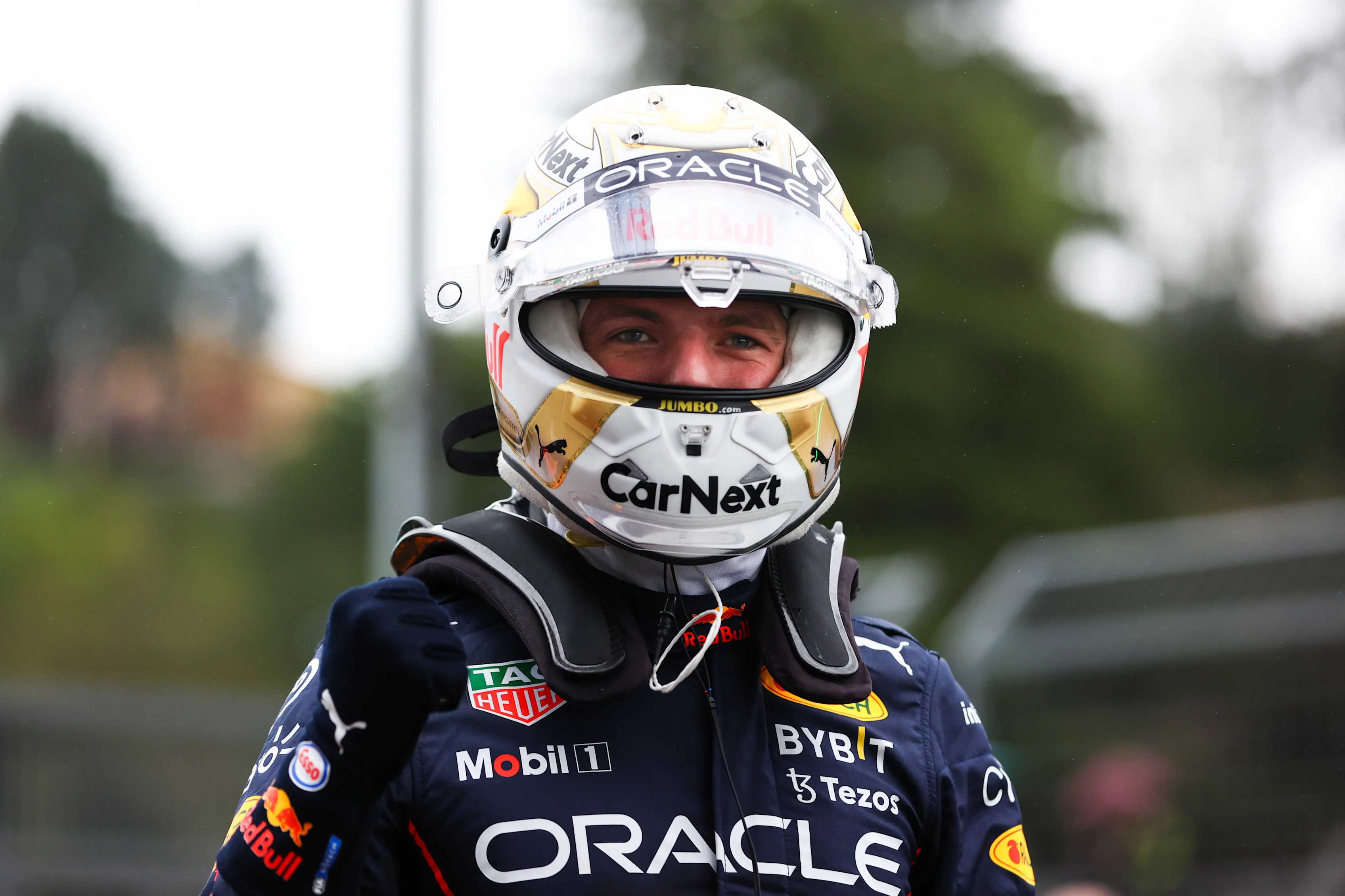 IMOLA, ITALY - APRIL 22: Pole position qualifier Max Verstappen of the Netherlands and Oracle Red