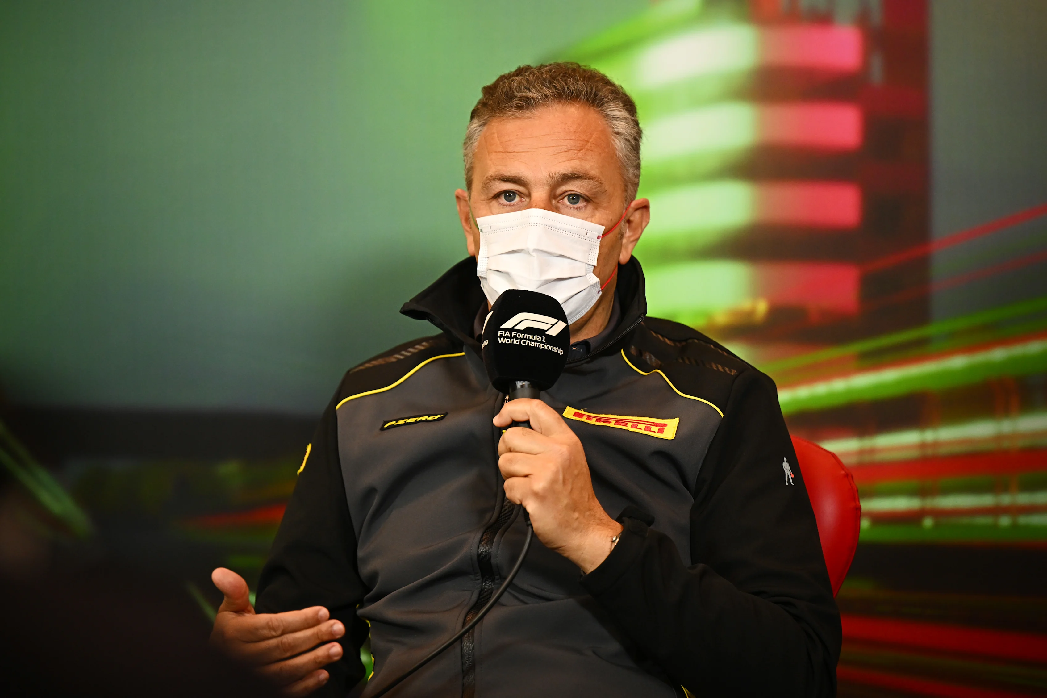 IMOLA, ITALY - APRIL 23: Director of Pirelli F1 Mario Isola talks in the Team Principals Press Conference prior to practice ahead of the F1 Grand Prix of Emilia Romagna at Autodromo Enzo e Dino Ferrari on April 23, 2022 in Imola, Italy. (Photo by Clive Mason/Getty Images)