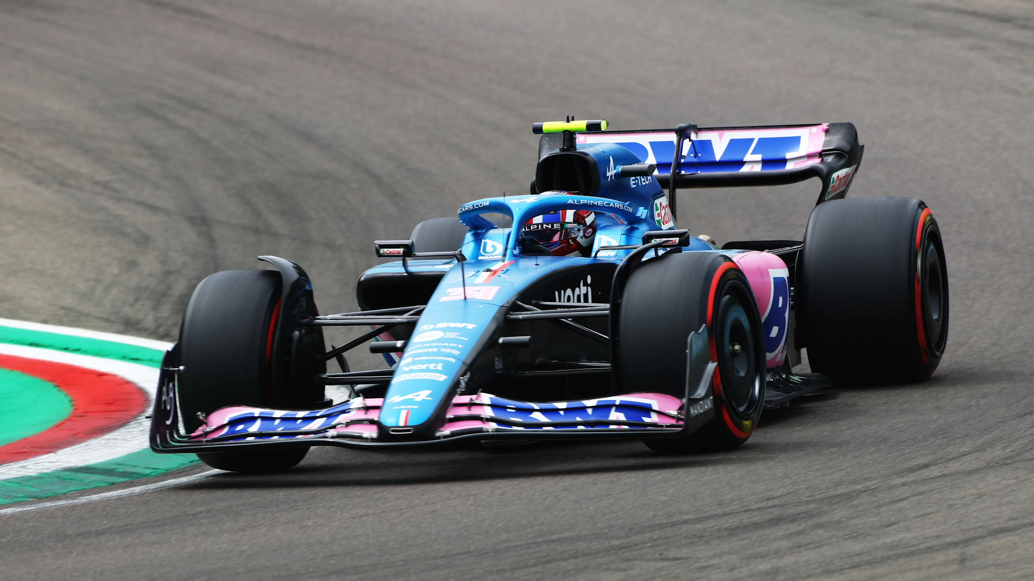 IMOLA, ITALY - APRIL 23: Esteban Ocon of France driving the (31) Alpine F1 A522 Renault on track during practice ahead of the F1 Grand Prix of Emilia Romagna at Autodromo Enzo e Dino Ferrari on April 23, 2022 in Imola, Italy. (Photo by Joe Portlock - Formula 1/Formula 1 via Getty Images)