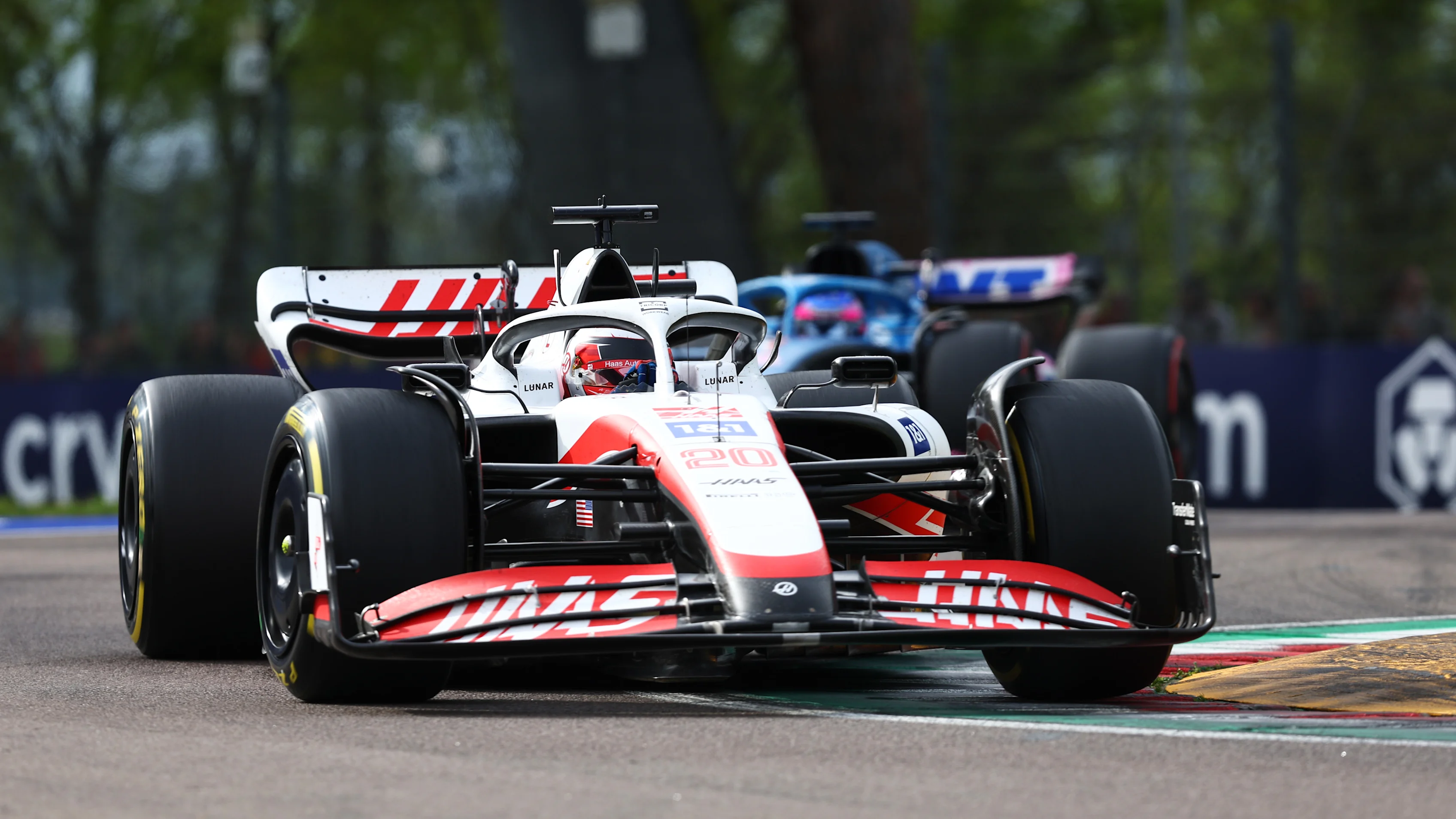 IMOLA, ITALY - APRIL 23: Kevin Magnussen of Denmark driving the (20) Haas F1 VF-22 Ferrari on track during Sprint ahead of the F1 Grand Prix of Emilia Romagna at Autodromo Enzo e Dino Ferrari on April 23, 2022 in Imola, Italy. (Photo by Lars Baron - Formula 1/Formula 1 via Getty Images)