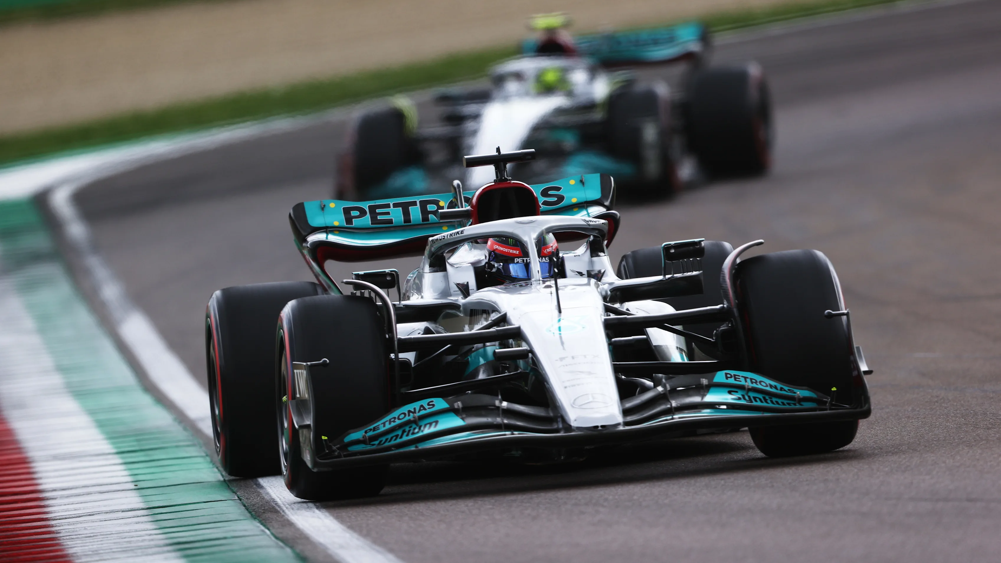 IMOLA, ITALY - APRIL 23: George Russell of Great Britain driving the (63) Mercedes AMG Petronas F1