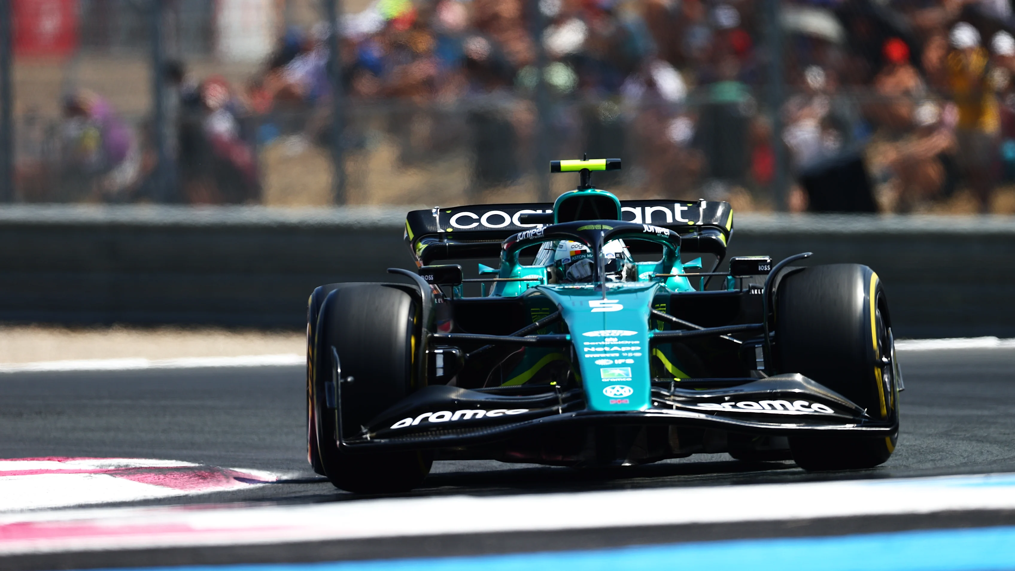 LE CASTELLET, FRANCE - JULY 23: Sebastian Vettel of Germany driving the (5) Aston Martin AMR22
