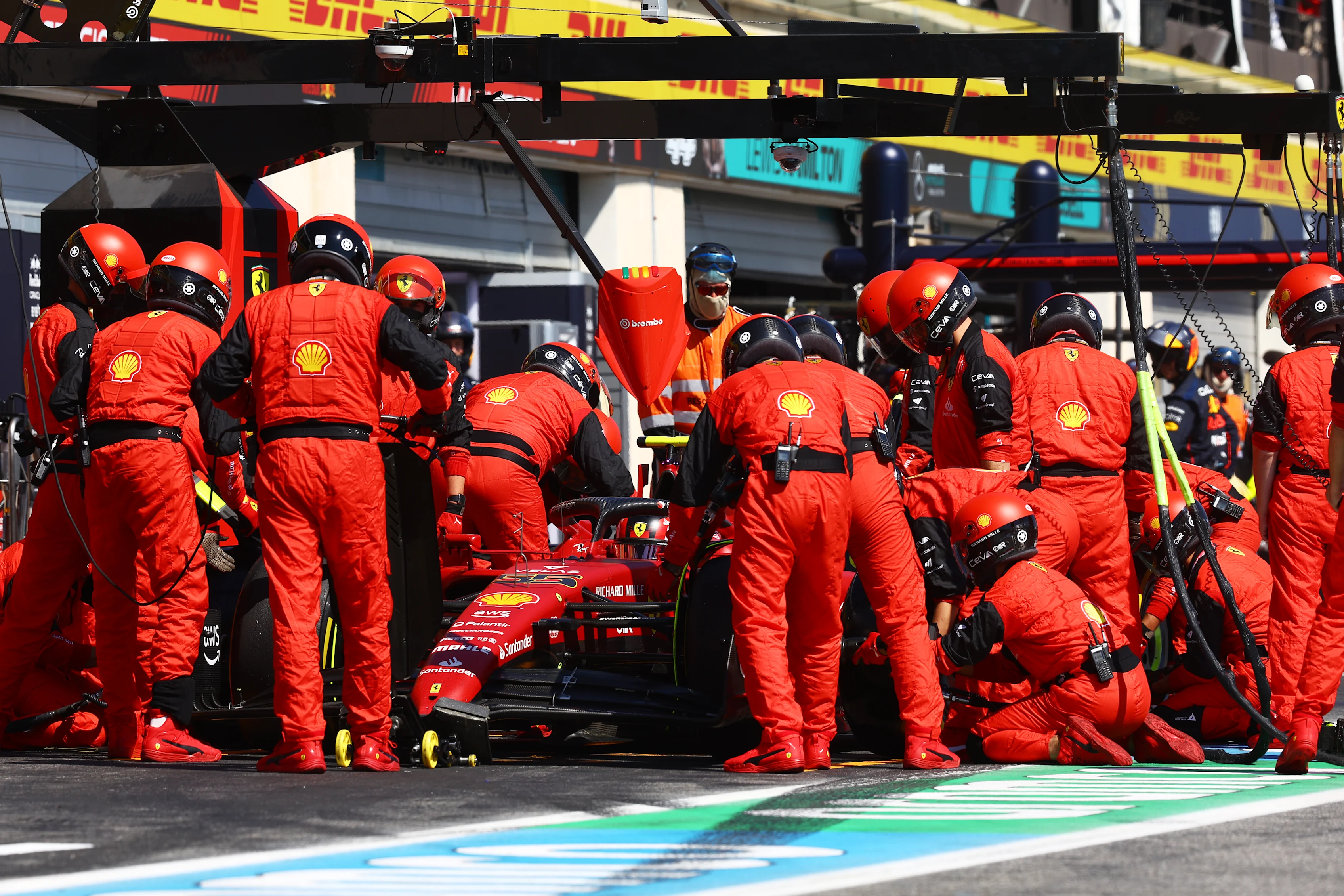 LE CASTELLET, FRANCE - JULY 24: Carlos Sainz of Spain driving (55) the Ferrari F1-75 makes a