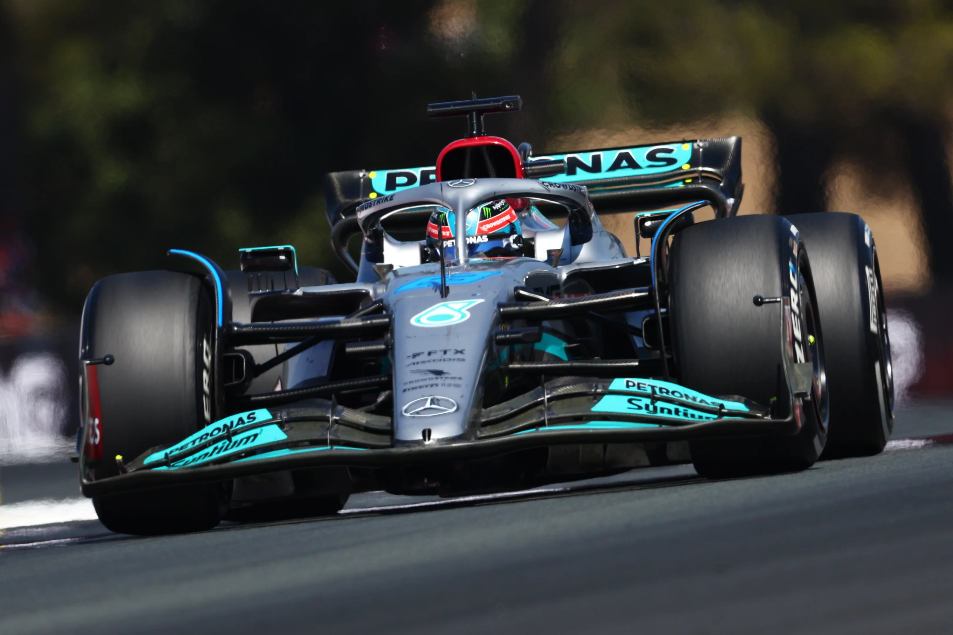 LE CASTELLET, FRANCE - JULY 24: George Russell of Great Britain driving the (63) Mercedes AMG