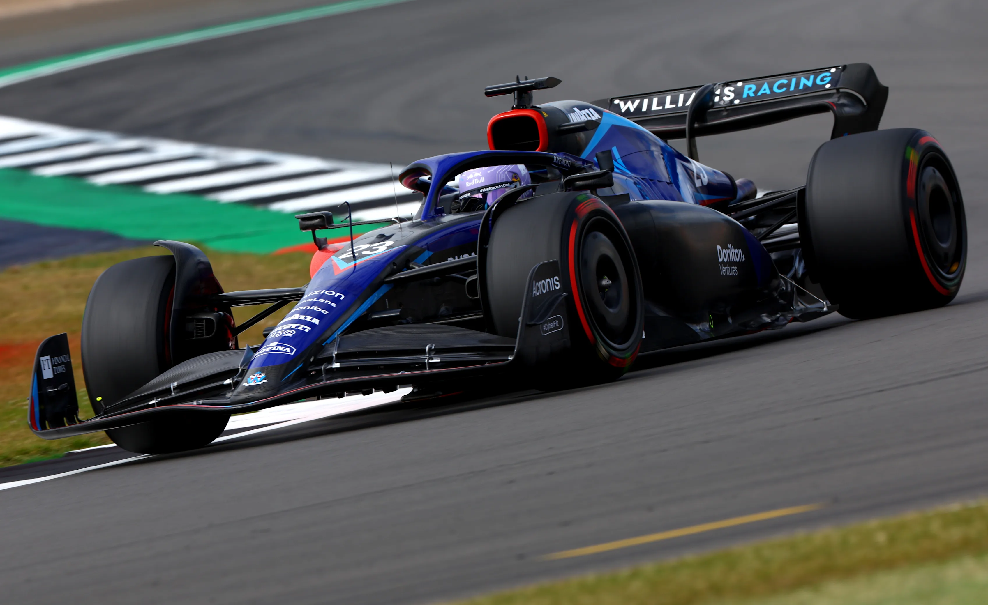 NORTHAMPTON, ENGLAND - JULY 01: Alexander Albon of Thailand driving the (23) Williams FW44 Mercedes on track during practice ahead of the F1 Grand Prix of Great Britain at Silverstone on July 01, 2022 in Northampton, England. (Photo by Mark Thompson/Getty Images)