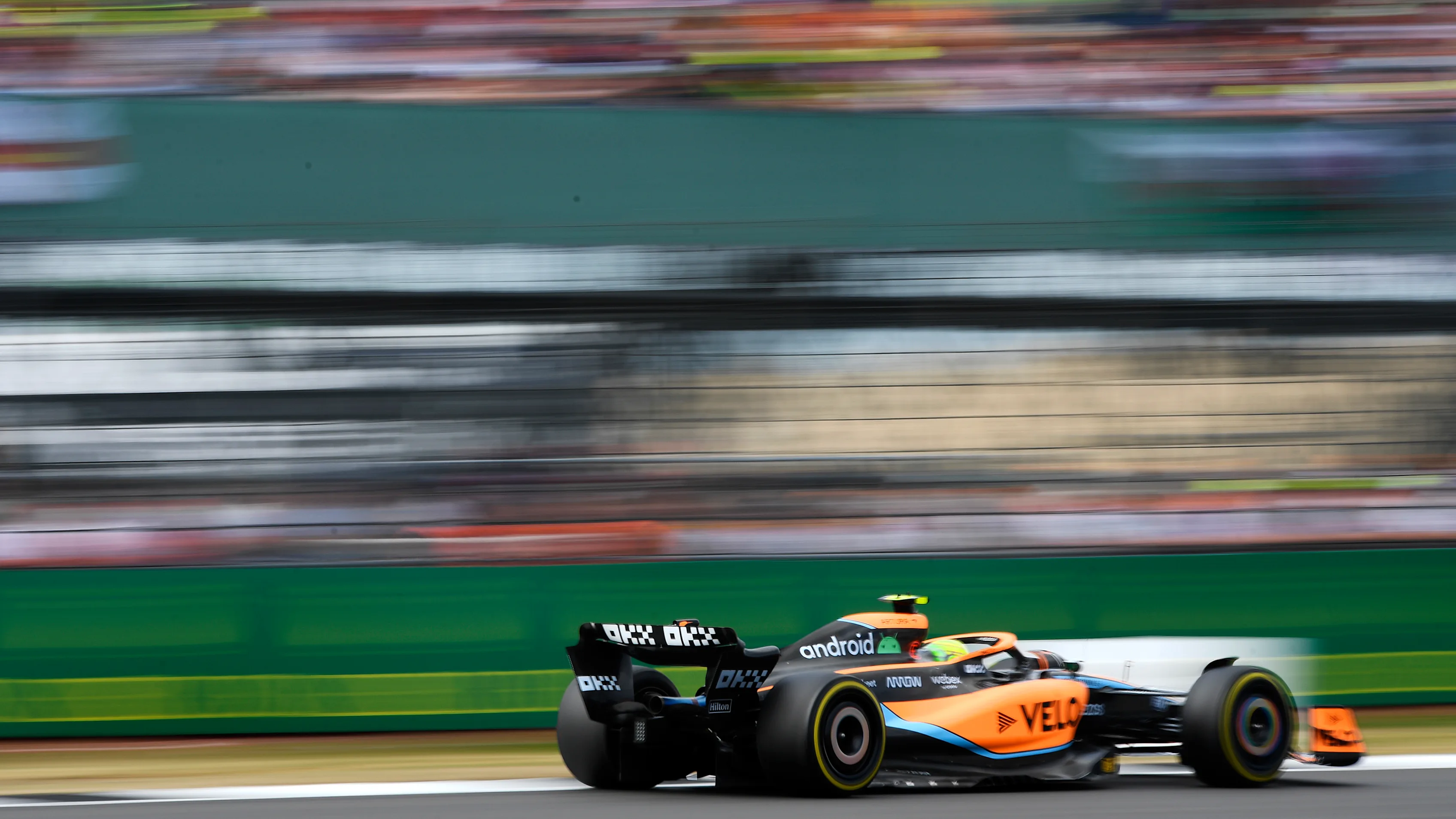 NORTHAMPTON, ENGLAND - JULY 03: Lando Norris of Great Britain driving the (4) McLaren MCL36 Mercedes during the F1 Grand Prix of Great Britain at Silverstone on July 03, 2022 in Northampton, England. (Photo by Rudy Carezzevoli - Formula 1/Formula 1 via Getty Images)