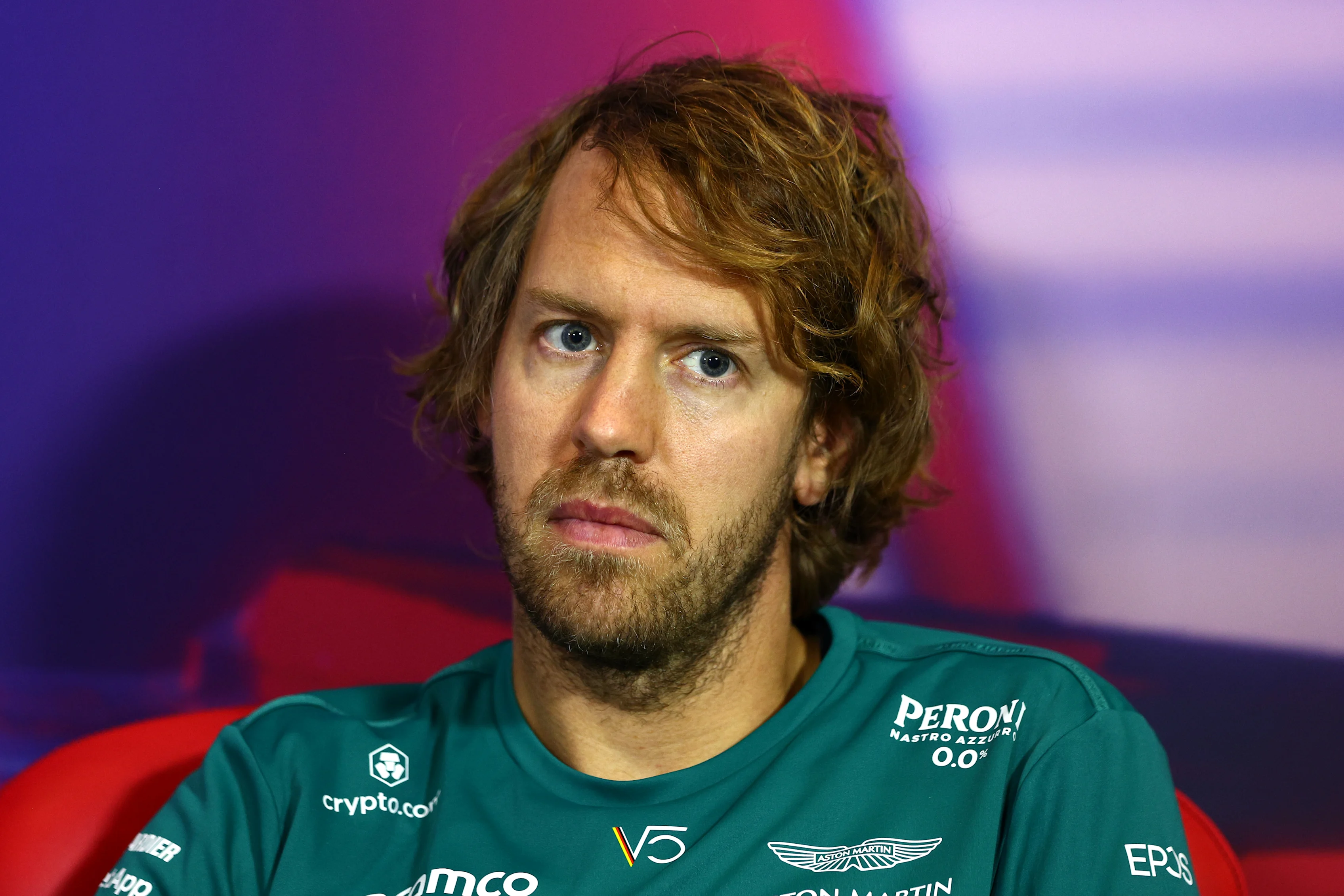 NORTHAMPTON, ENGLAND - JUNE 30: Sebastian Vettel of Germany and Aston Martin F1 Team looks on in