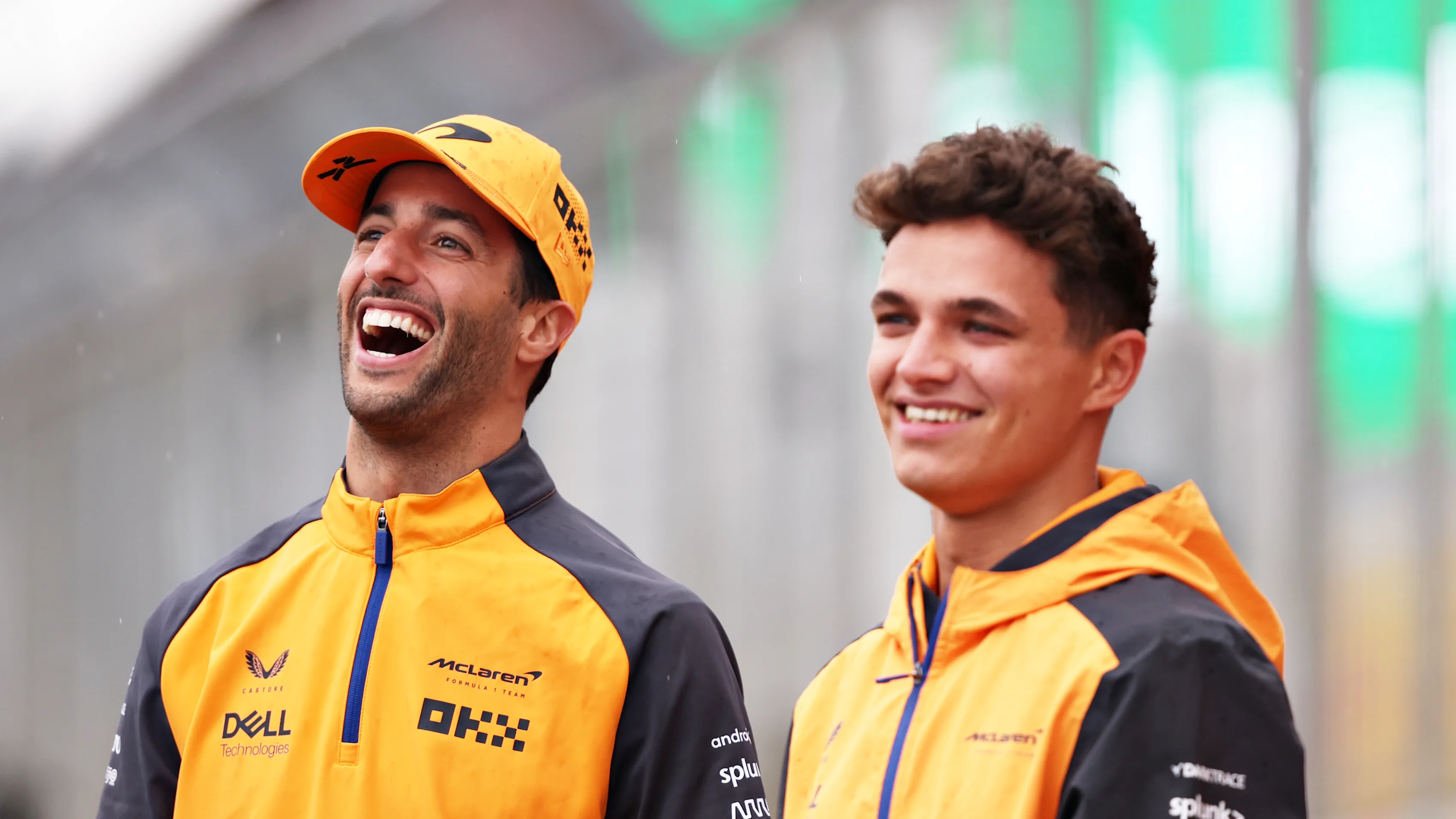 NORTHAMPTON, ENGLAND - JUNE 30: Lando Norris of Great Britain and McLaren and Daniel Ricciardo of