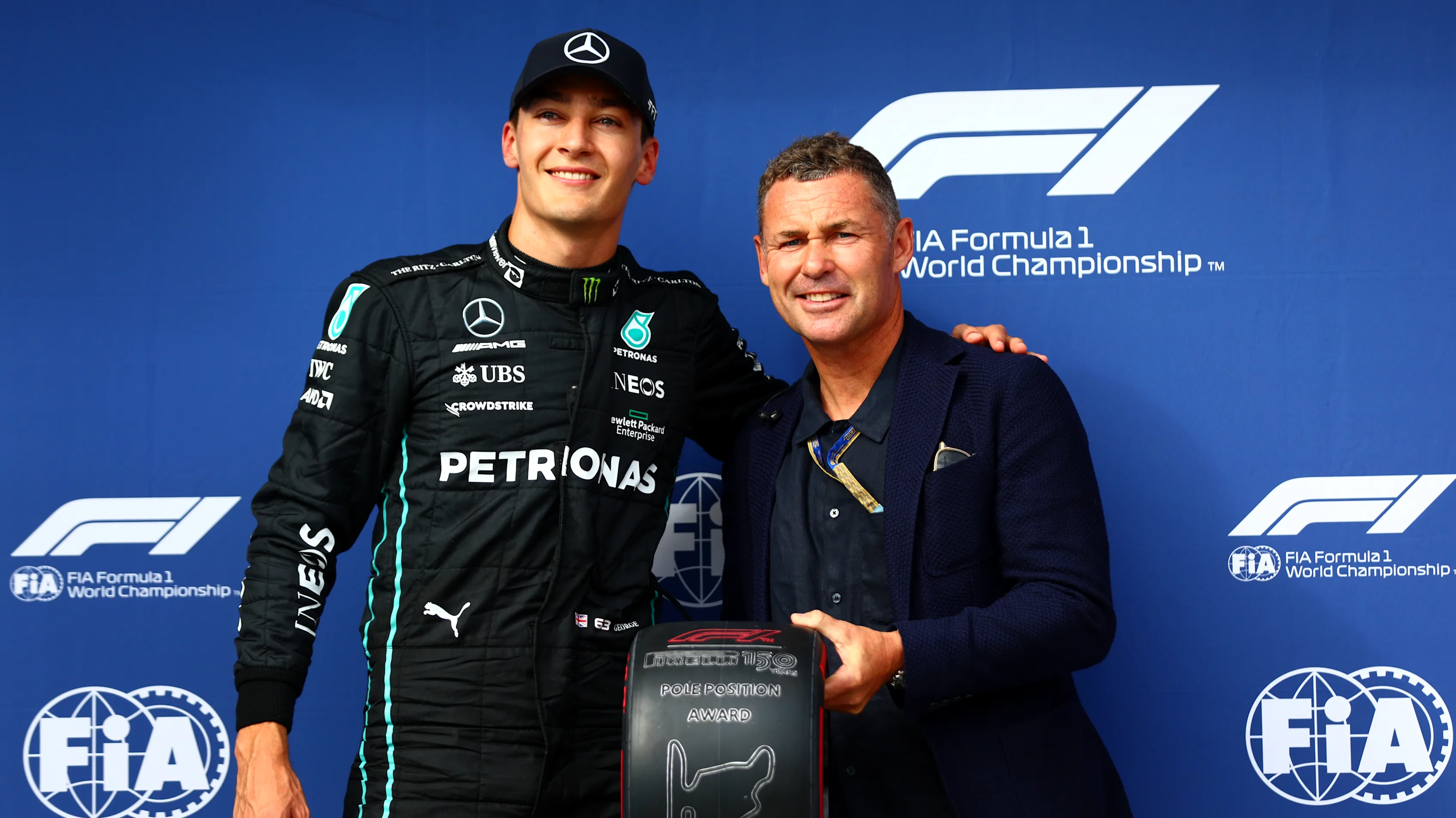 BUDAPEST, HUNGARY - JULY 30: Pole position qualifier George Russell of Great Britain and Mercedes