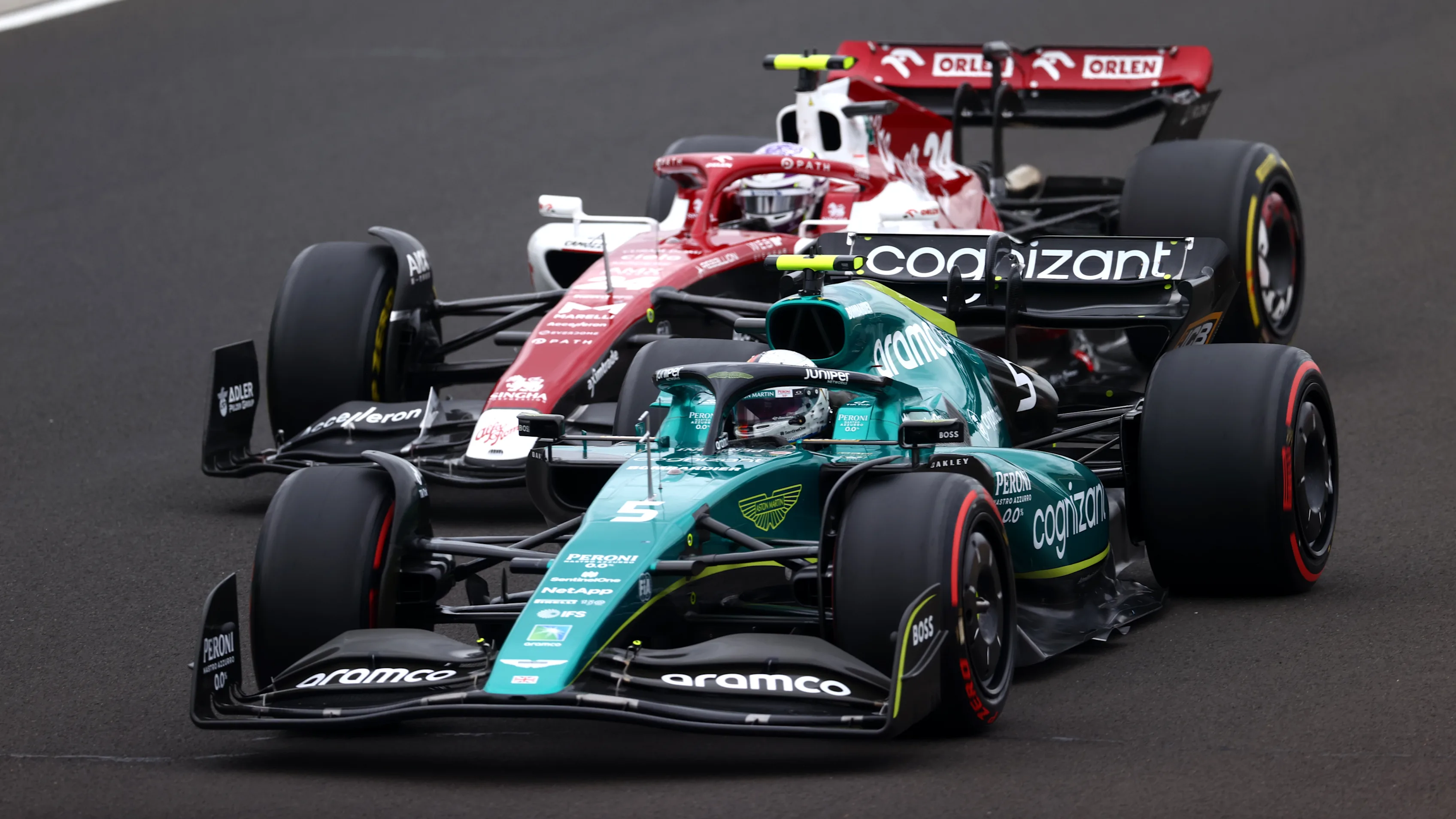 BUDAPEST, HUNGARY - JULY 31: Sebastian Vettel of Germany driving the (5) Aston Martin AMR22