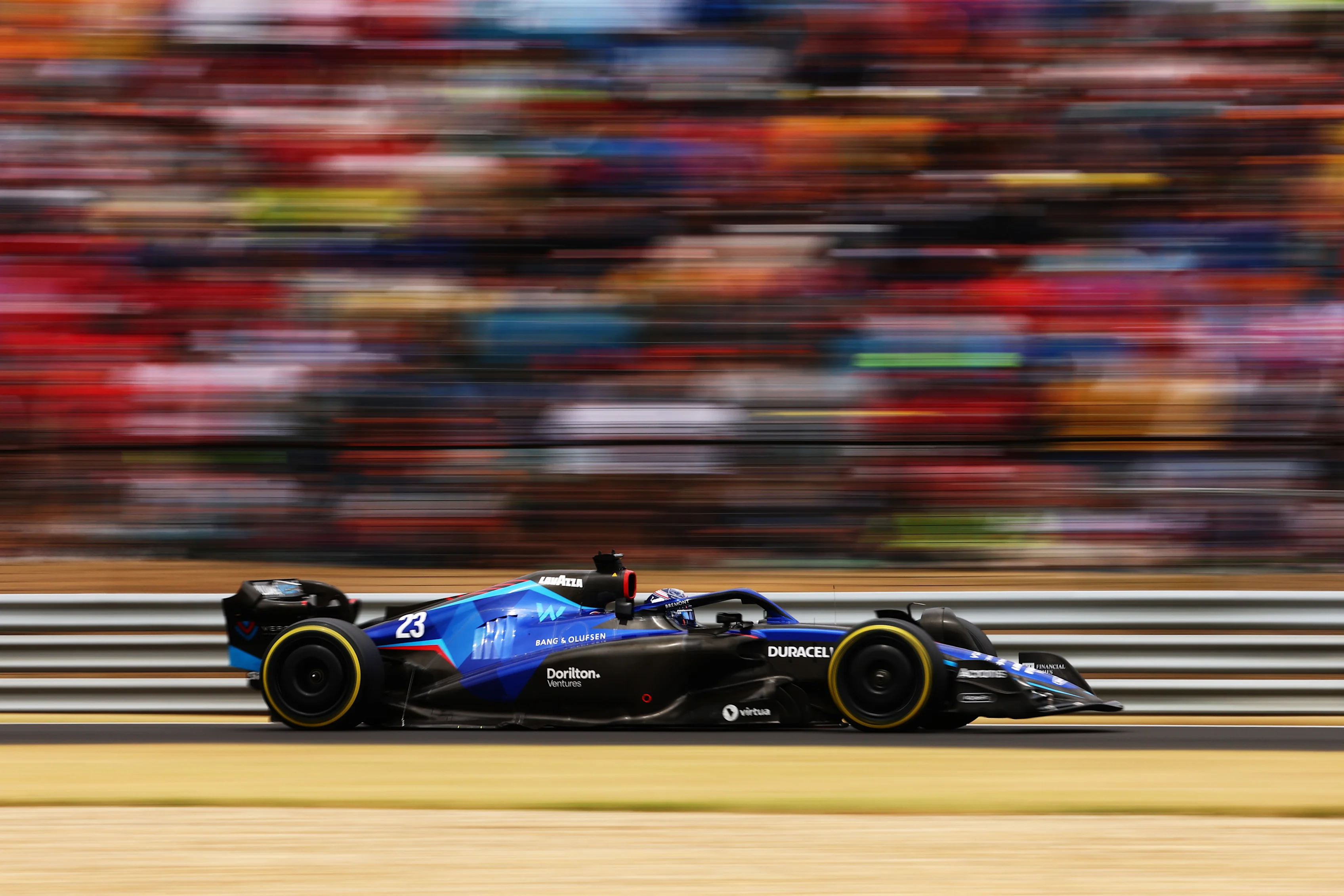 BUDAPEST, HUNGARY - JULY 31: Alexander Albon of Thailand driving the (23) Williams FW44 Mercedes on track during the F1 Grand Prix of Hungary at Hungaroring on July 31, 2022 in Budapest, Hungary. (Photo by Francois Nel/Getty Images)
