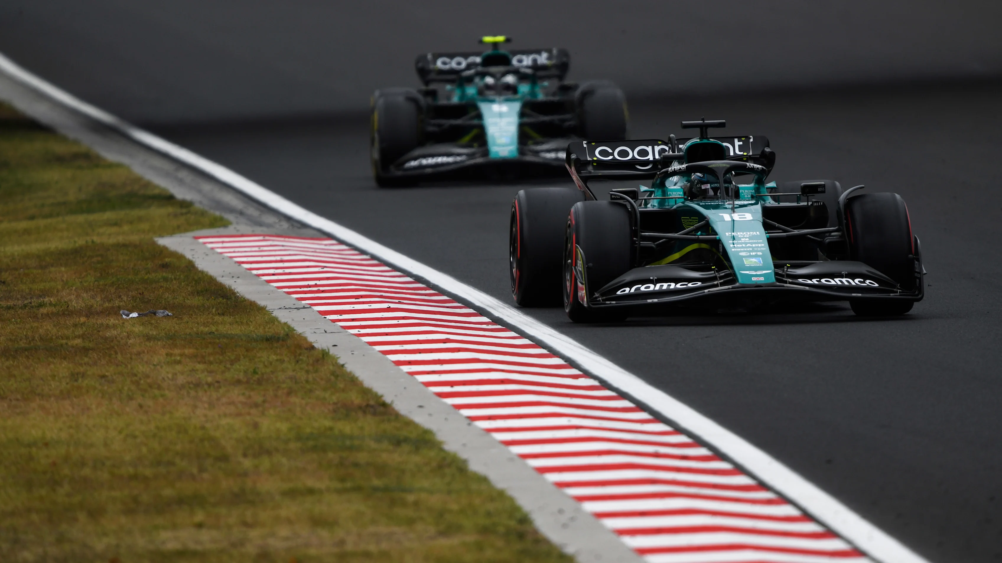 BUDAPEST, HUNGARY - JULY 31: Lance Stroll of Canada driving the (18) Aston Martin AMR22 Mercedes