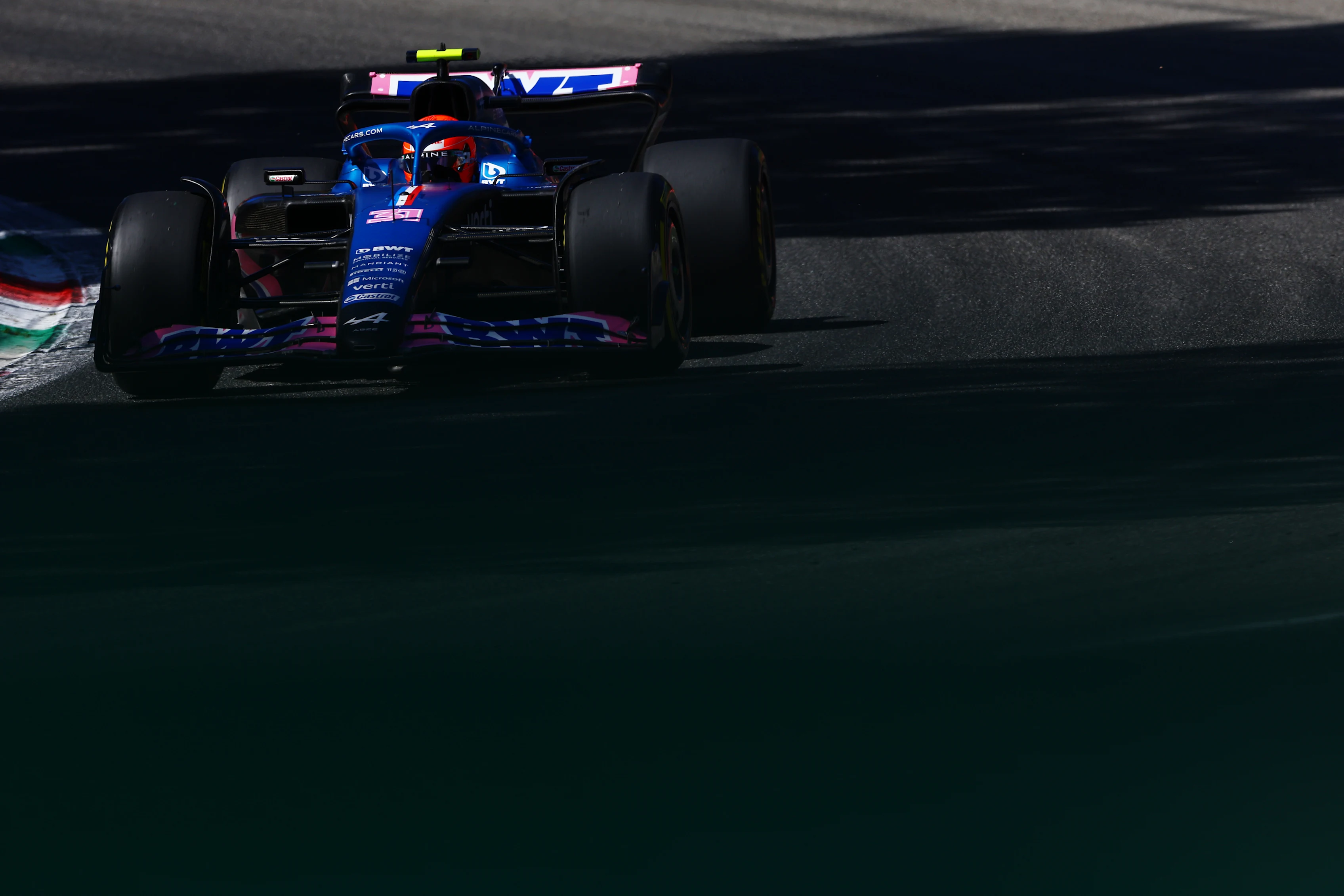 MONZA, ITALY - SEPTEMBER 10: Esteban Ocon of France driving the (31) Alpine F1 A522 Renault on track during final practice ahead of the F1 Grand Prix of Italy at Autodromo Nazionale Monza on September 10, 2022 in Monza, Italy. (Photo by Mark Thompson/Getty Images)