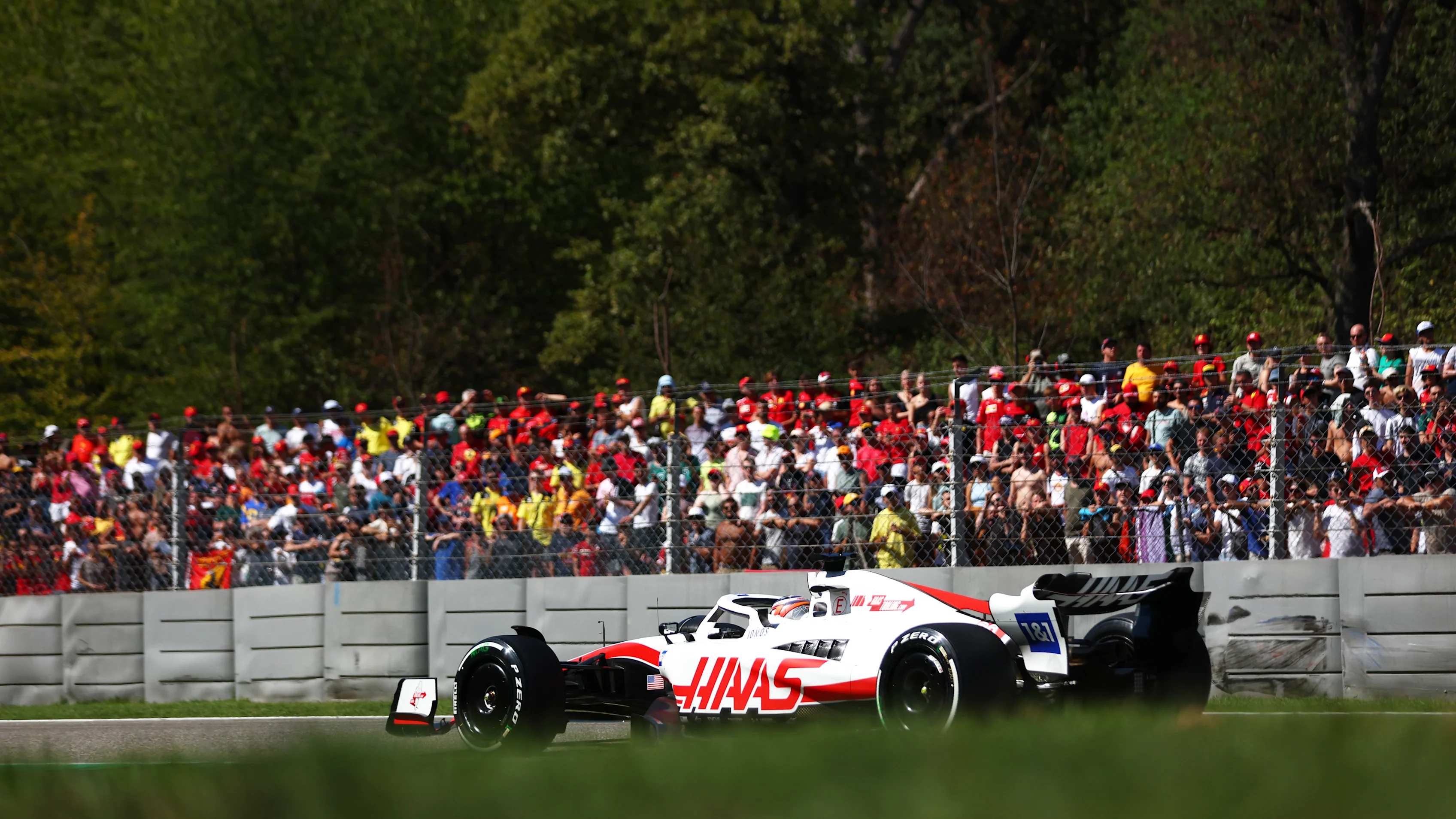 MONZA, ITALY - SEPTEMBER 10: Kevin Magnussen of Denmark driving the (20) Haas F1 VF-22 Ferrari on track during final practice ahead of the F1 Grand Prix of Italy at Autodromo Nazionale Monza on September 10, 2022 in Monza, Italy. (Photo by Dan Istitene - Formula 1/Formula 1 via Getty Images)