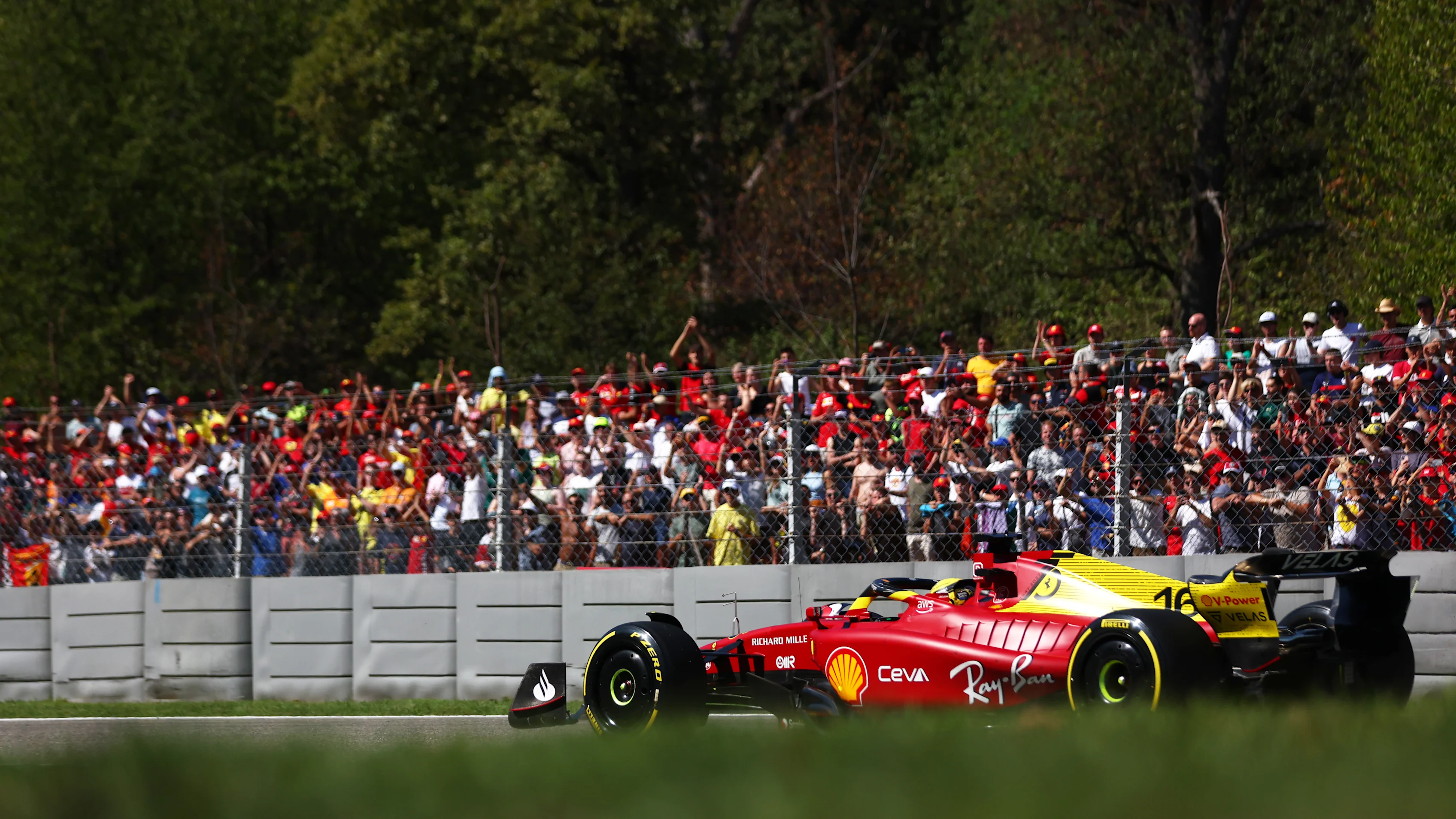 MONZA, ITALY - SEPTEMBER 10: Charles Leclerc of Monaco driving the (16) Ferrari F1-75 on track