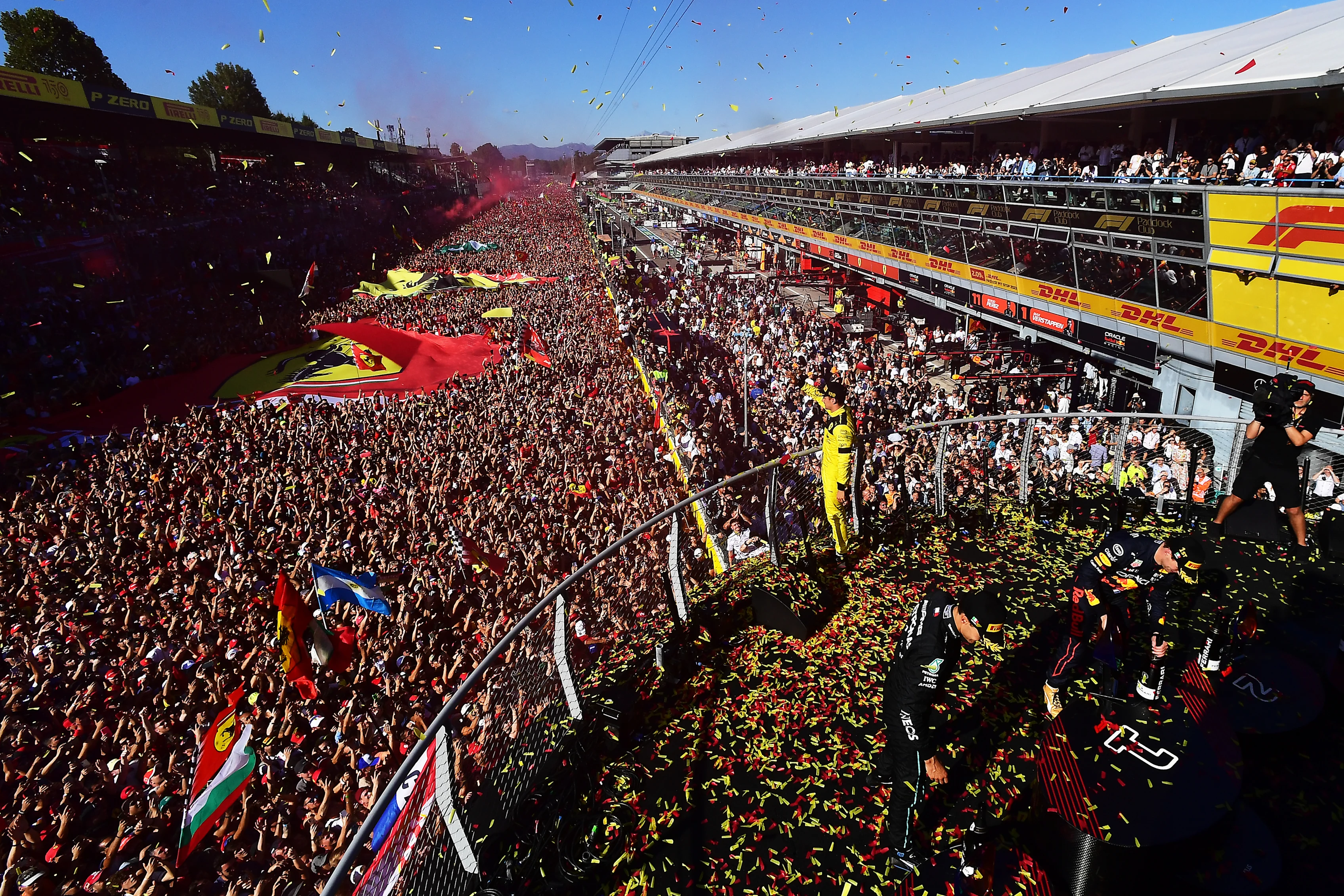 MONZA, ITALY - SEPTEMBER 11: A general view of the podium as Race winner Max Verstappen of the