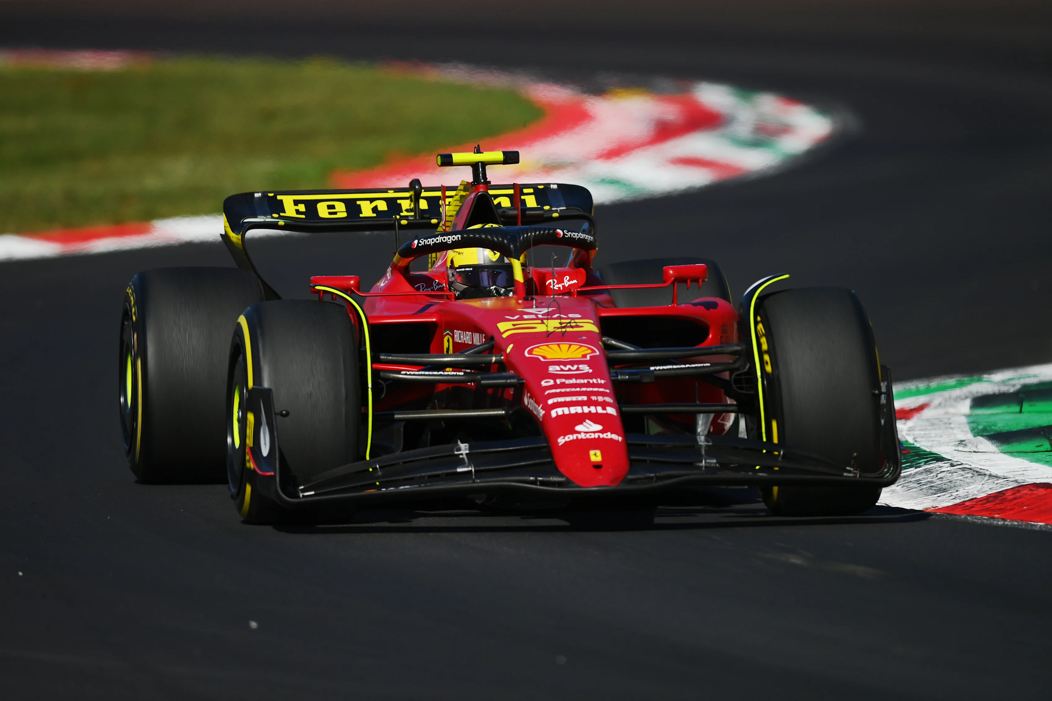 MONZA, ITALY - SEPTEMBER 11: Carlos Sainz of Spain driving (55) the Ferrari F1-75 on track during