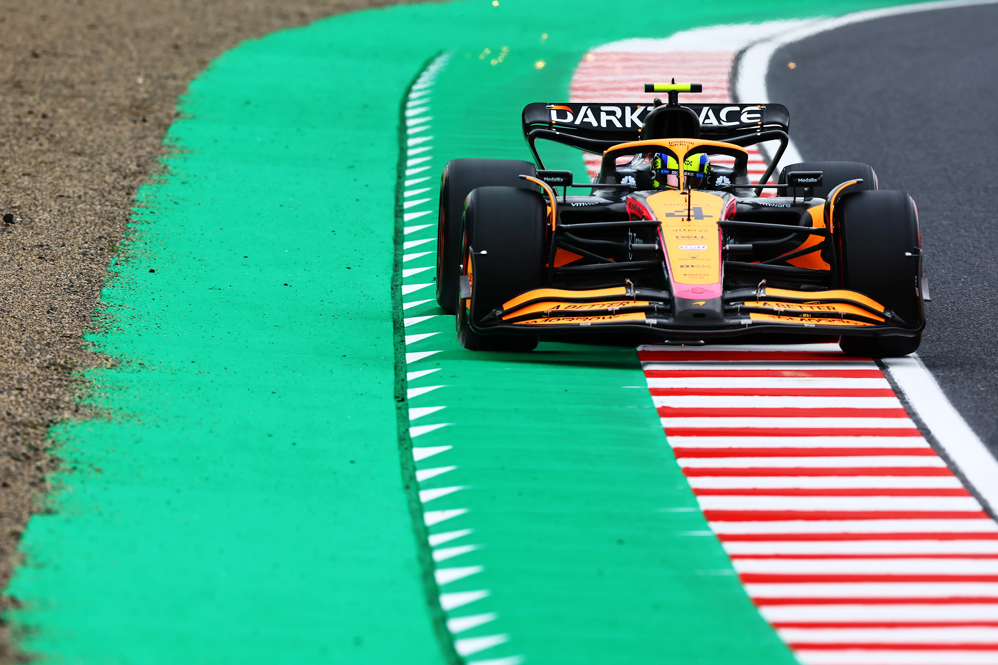 SUZUKA, JAPAN - OCTOBER 08: Lando Norris of Great Britain driving the (4) McLaren MCL36 Mercedes on track during final practice ahead of the F1 Grand Prix of Japan at Suzuka International Racing Course on October 08, 2022 in Suzuka, Japan. (Photo by Mark Thompson/Getty Images )