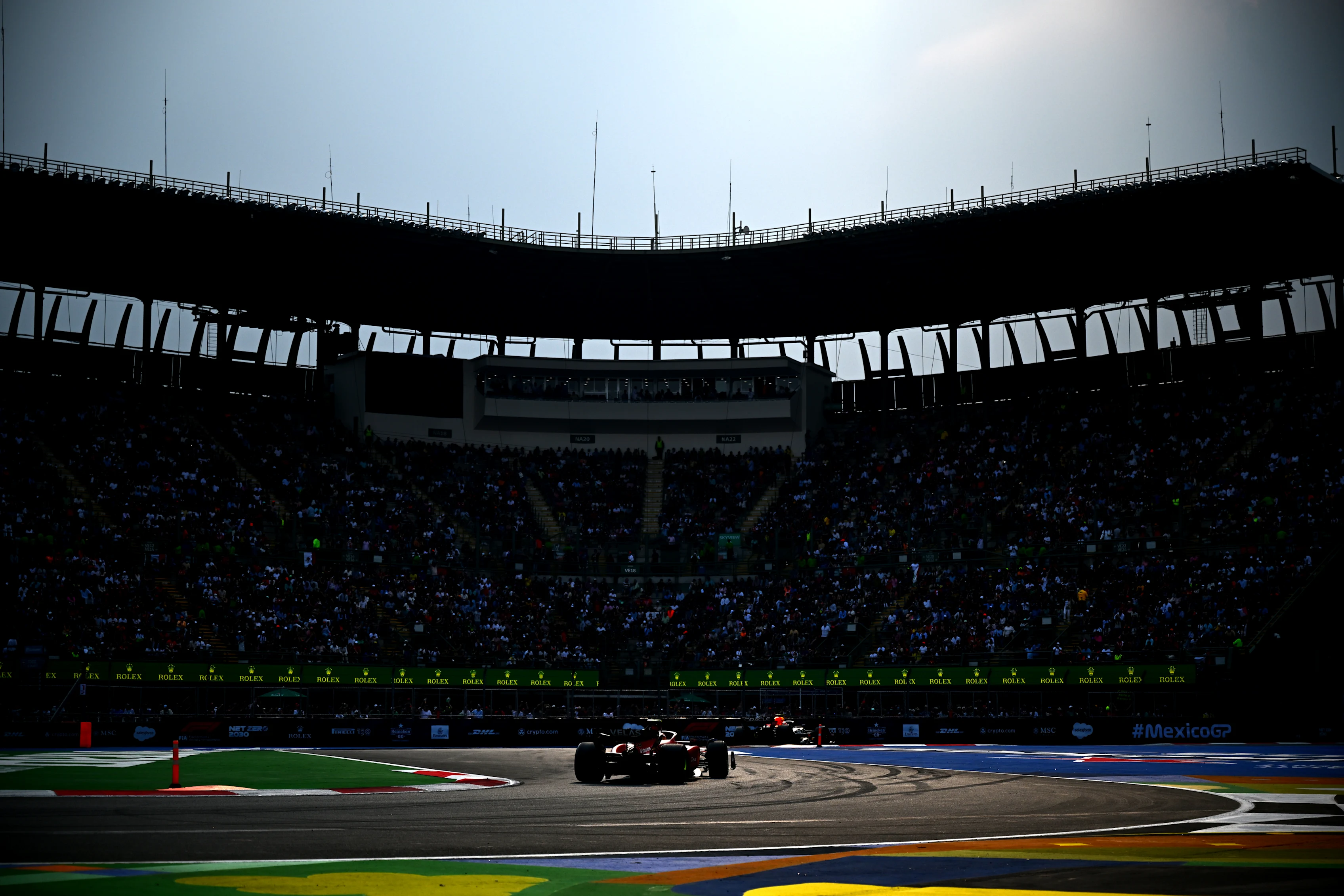 MEXICO CITY, MEXICO - OCTOBER 28: Carlos Sainz of Spain driving (55) the Ferrari F1-75 on track
