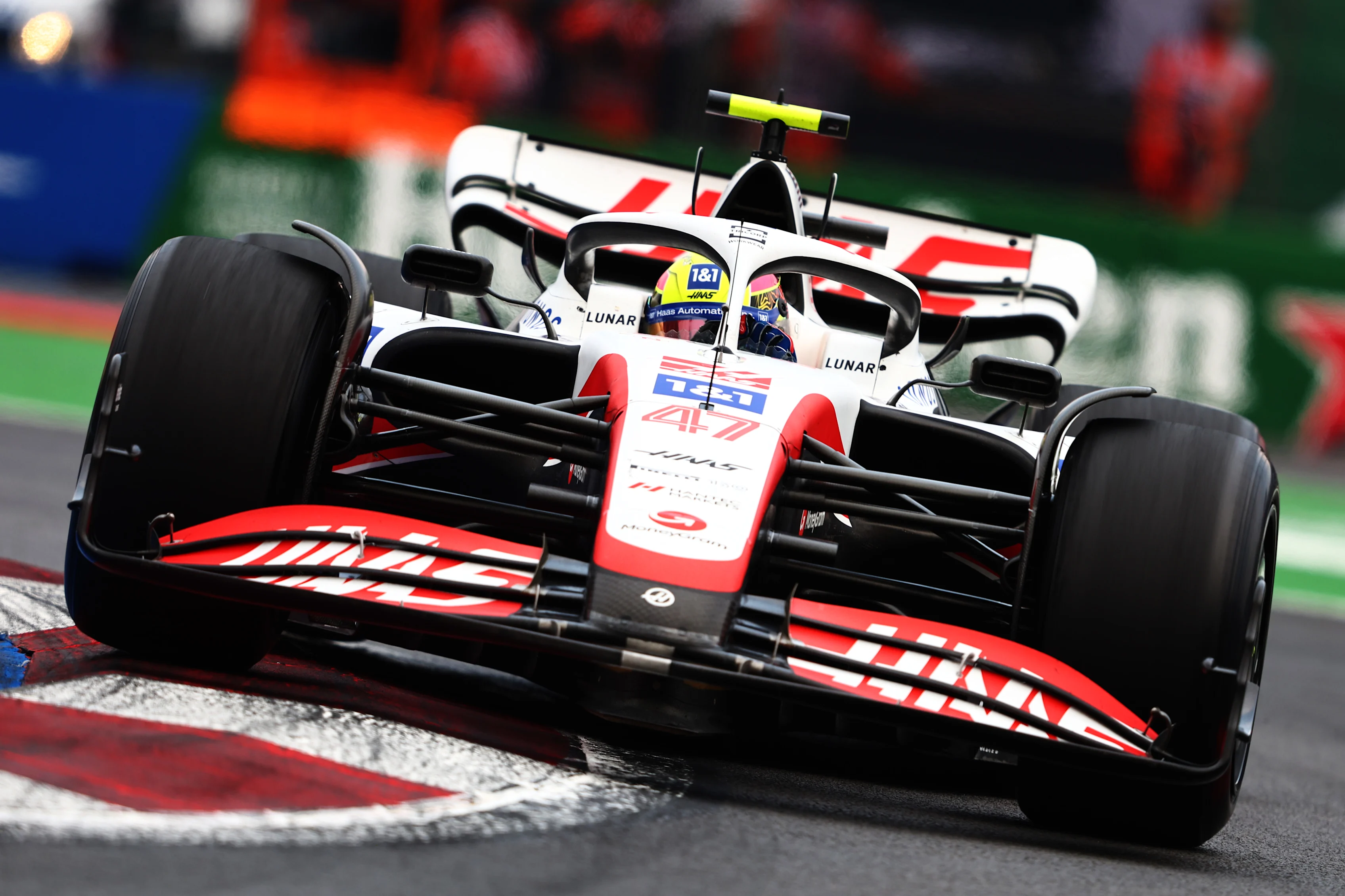 MEXICO CITY, MEXICO - OCTOBER 28: Mick Schumacher of Germany driving the (47) Haas F1 VF-22 Ferrari on track during practice ahead of the F1 Grand Prix of Mexico at Autodromo Hermanos Rodriguez on October 28, 2022 in Mexico City, Mexico. (Photo by Mark Thompson/Getty Images )