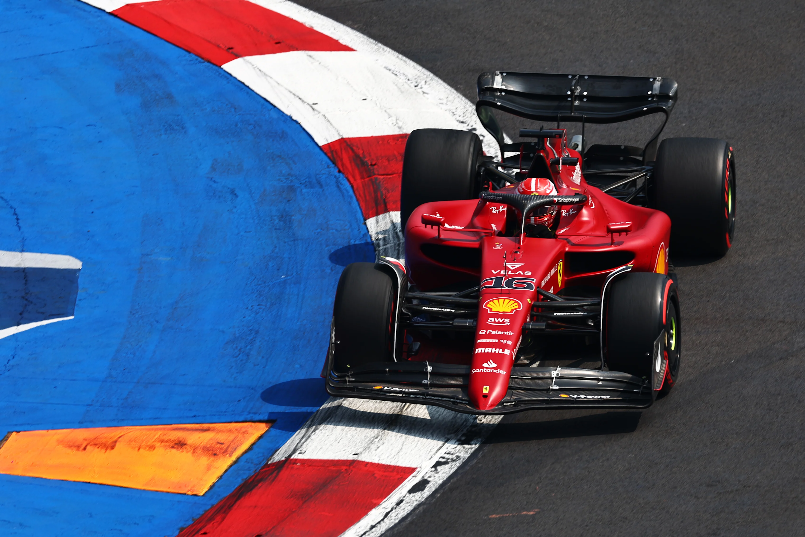 MEXICO CITY, MEXICO - OCTOBER 29: Charles Leclerc of Monaco driving the (16) Ferrari F1-75 on track