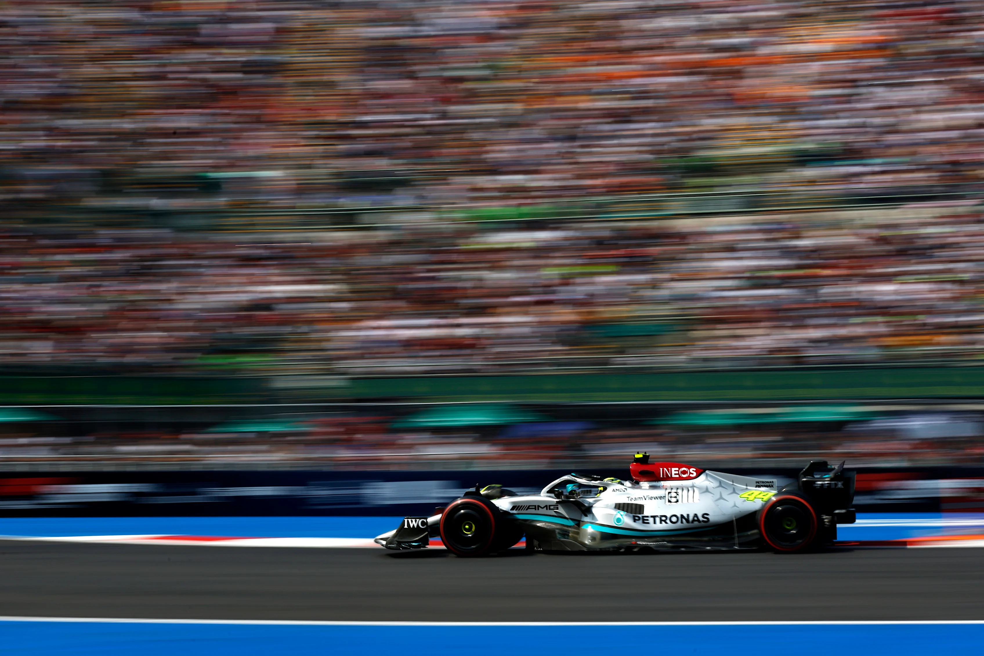 MEXICO CITY, MEXICO - OCTOBER 29: Lewis Hamilton of Great Britain driving the (44) Mercedes AMG